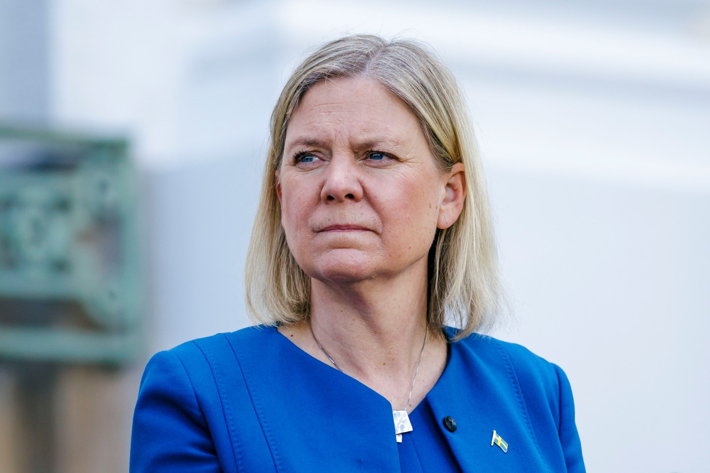 Swedish Prime Minister Magdalena Andersson speaks to the media at Meseberg Castle for a meeting of the German federal cabinet on May 3 in Meseberg, Germany.