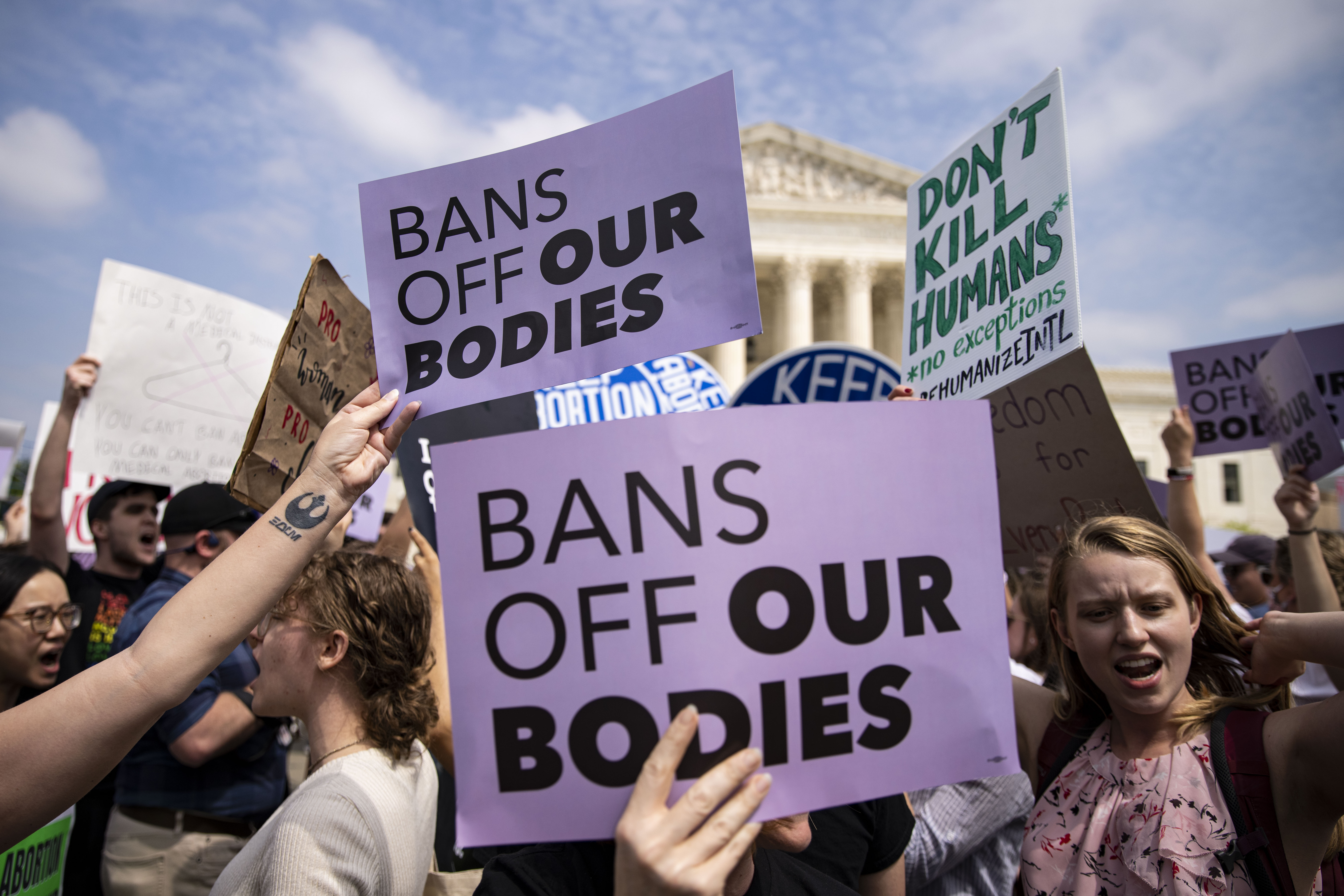 Pro-life and pro-choice demonstrators during a protest outside the U.S. Supreme Court in Washington, D.C., U.S., on Tuesday, May 3, 2022. 