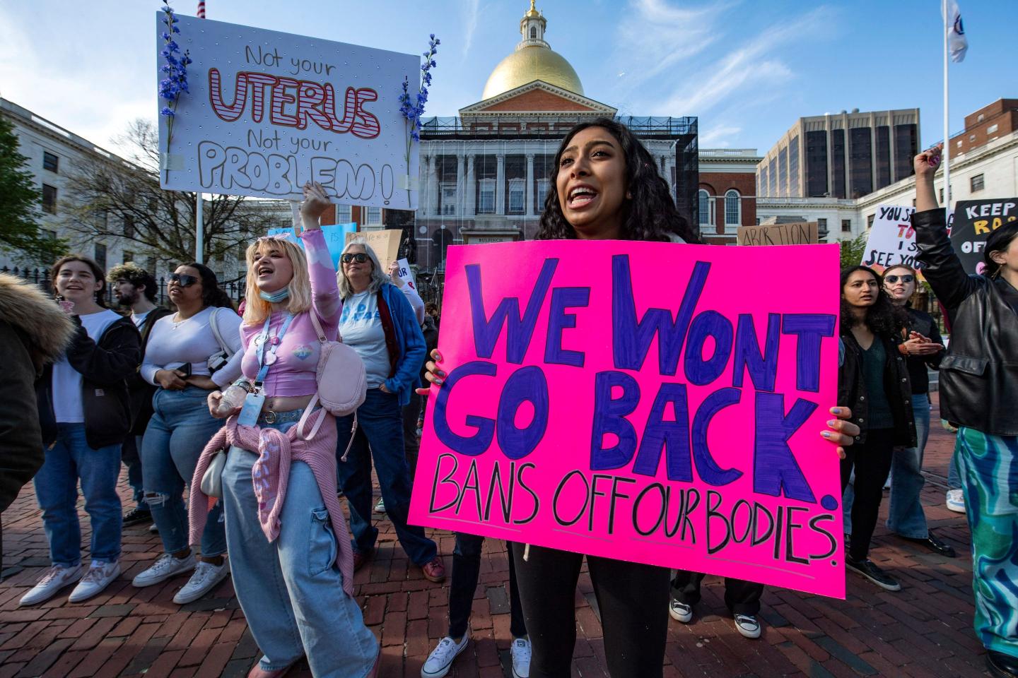 Pro-choice demonstrators rally in Boston, Massachusetts.