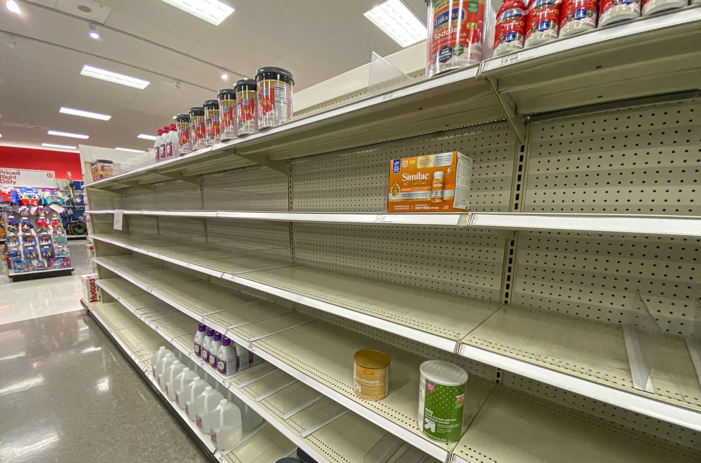 Empty shelves in the baby formula aisle of a store in Albany, California.