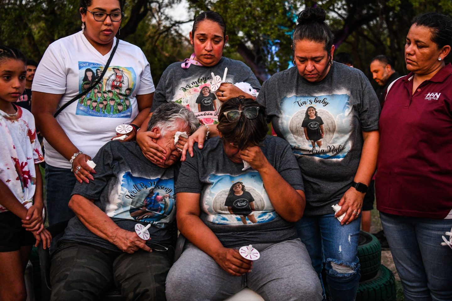 Photo of grieving relatives of one of the children slain in the mass school shooting in Uvalde, Texas.