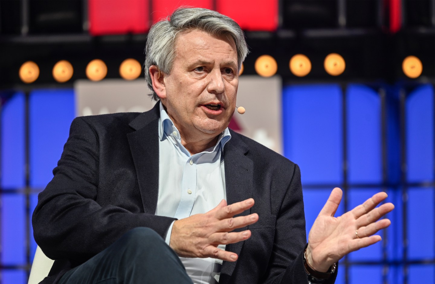 Shell CEO Ben van Beurden is seen onstage at the 2021 Web Summit.