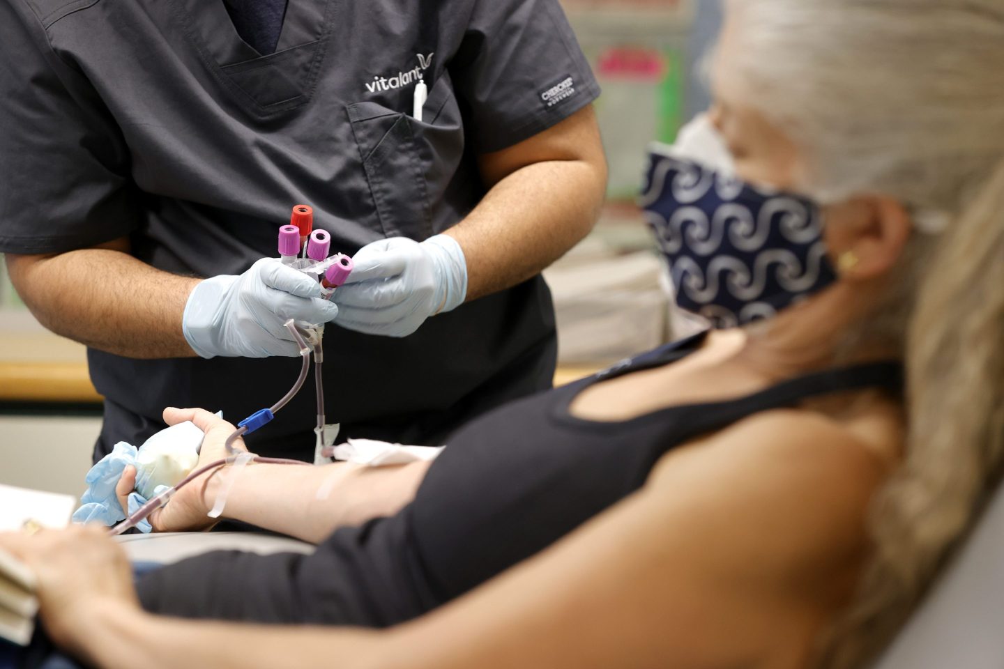 Woman donates blood to the Red Cross