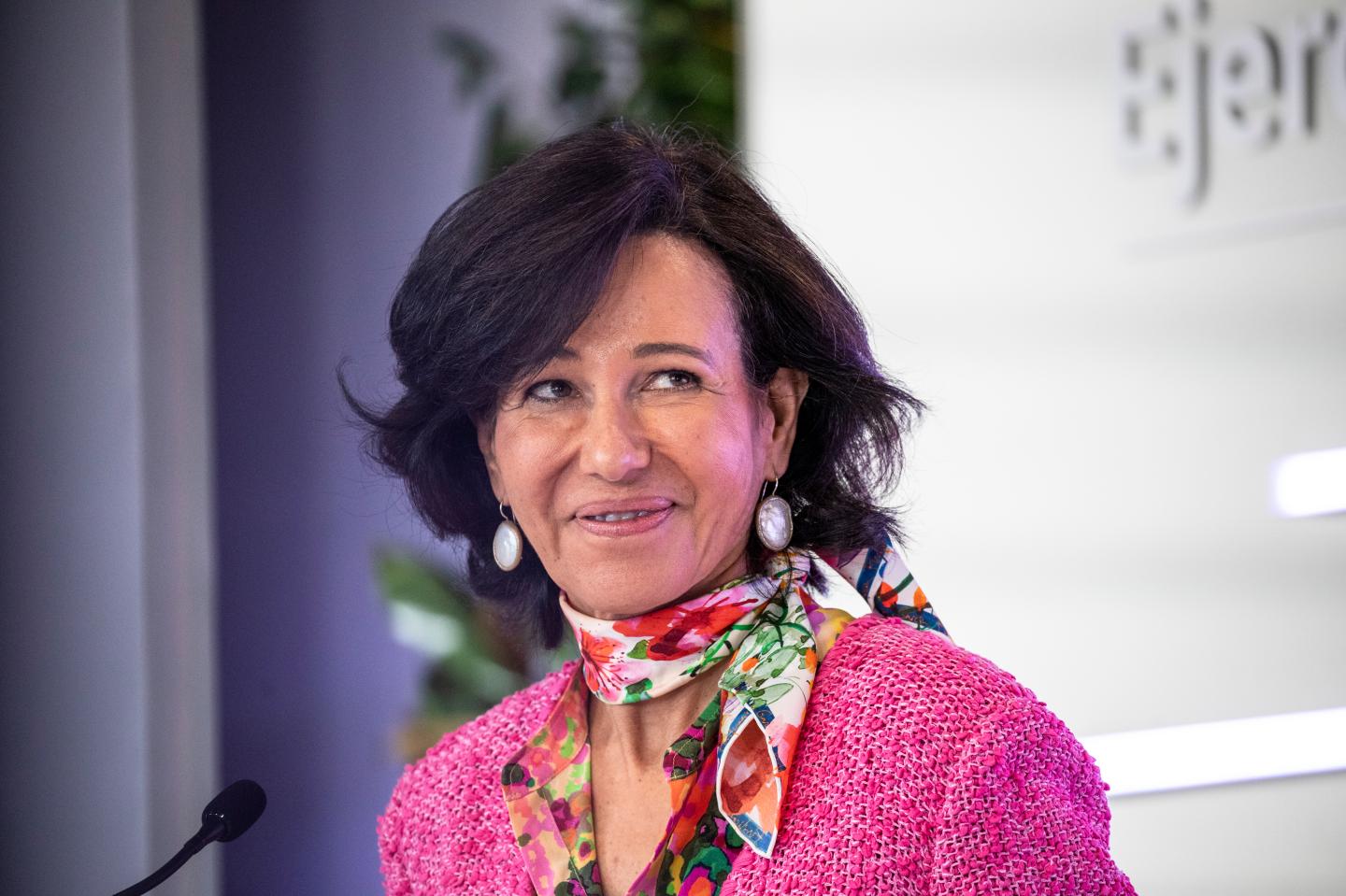 Banco Santander Chairman, Ana Patricia Botin, looks during a news conference to announce the 2021 results at the bank's headquarters in Boadilla del Monte on February 02, 2022 in Madrid, Spain.