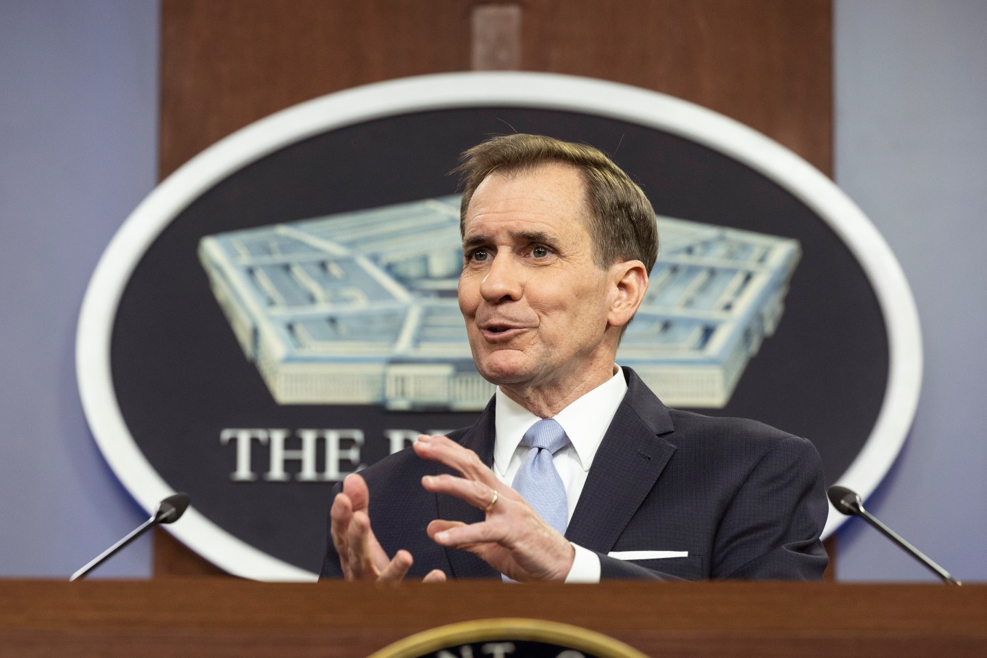 Pentagon Press Secretary John Kirby holds a news briefing at the Pentagon on May 02, 2022 in Arlington, Virginia.