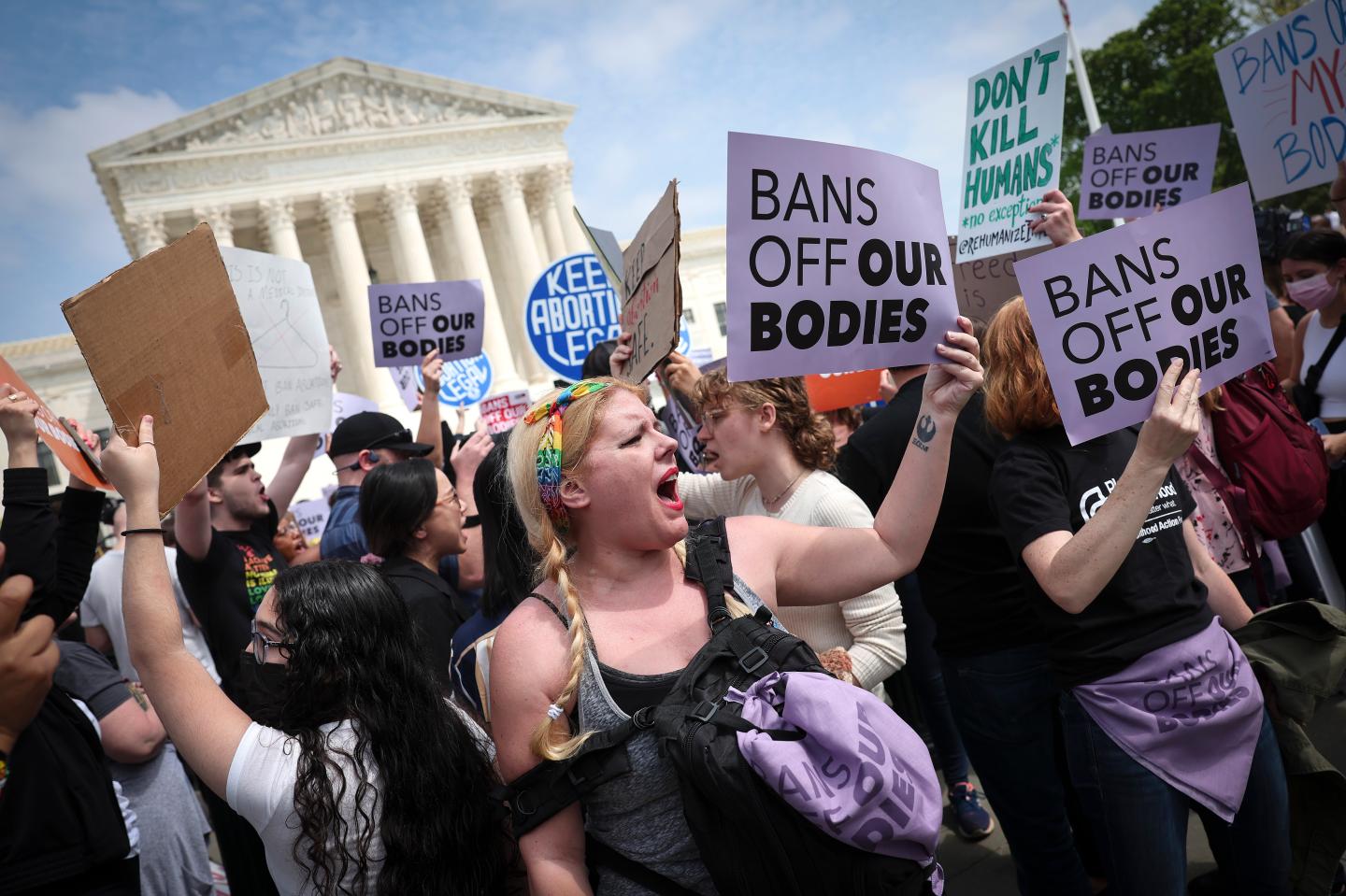 Pro-choice activists outside the Supreme Court.