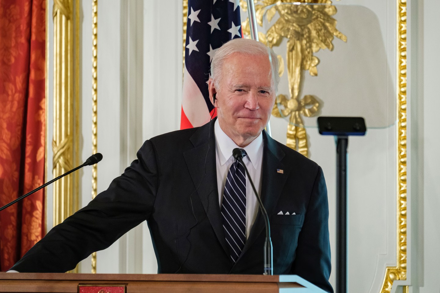 U.S. President Joe Biden attends a joint press conference with Japanese Prime Minister Fumio Kishida following their bilateral summit at the Akasaka State Guest House on May 23, 2022 in Tokyo, Japan.
