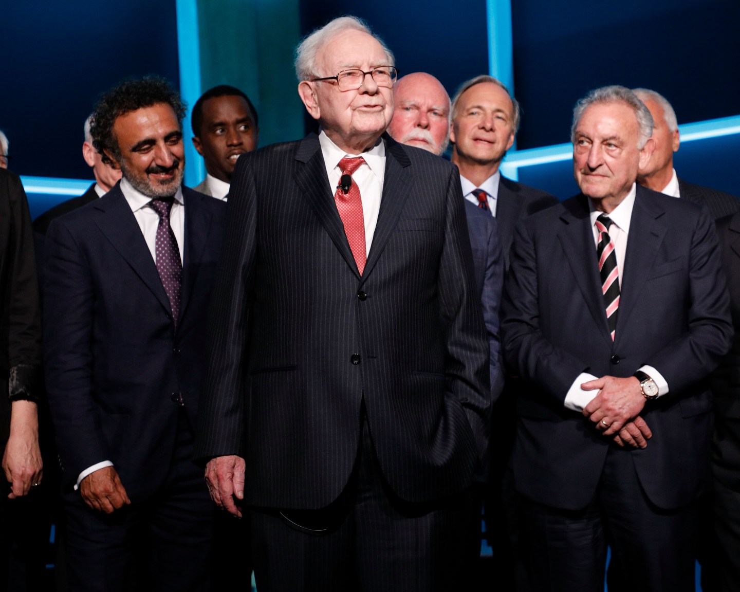 Hamdi Ulukaya, Sean Combs, Warren Buffett, Craig Venter, Ray Dalio, and Sandy Weill attend the Forbes Media Centennial Celebration at Pier 60 on September 19, 2017, in New York City.