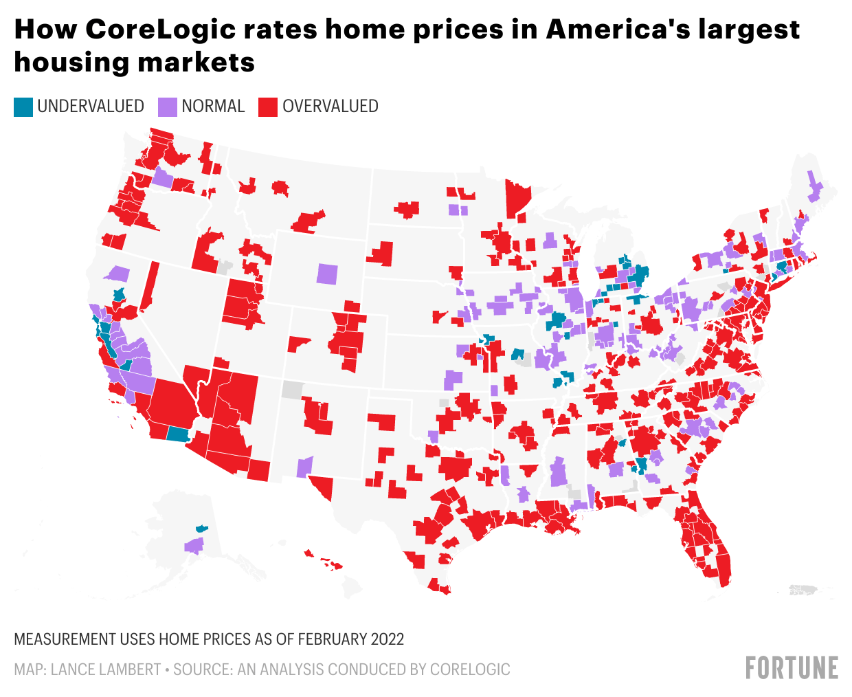Chart showing where in the U.S. housing markets are overpriced