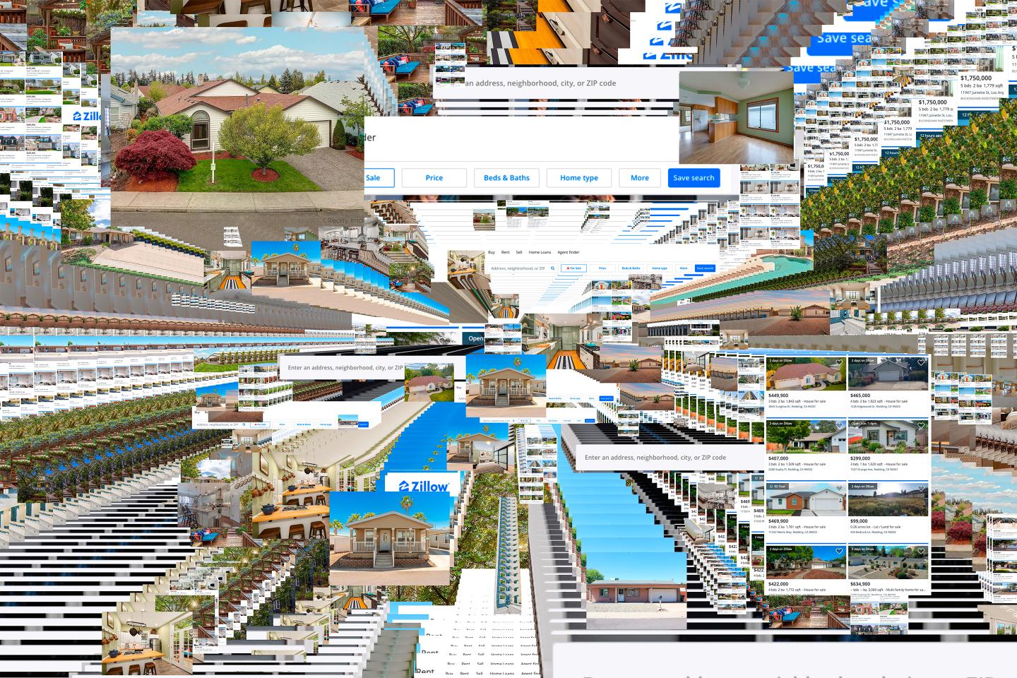 Photo Illustration of Zillow listings.