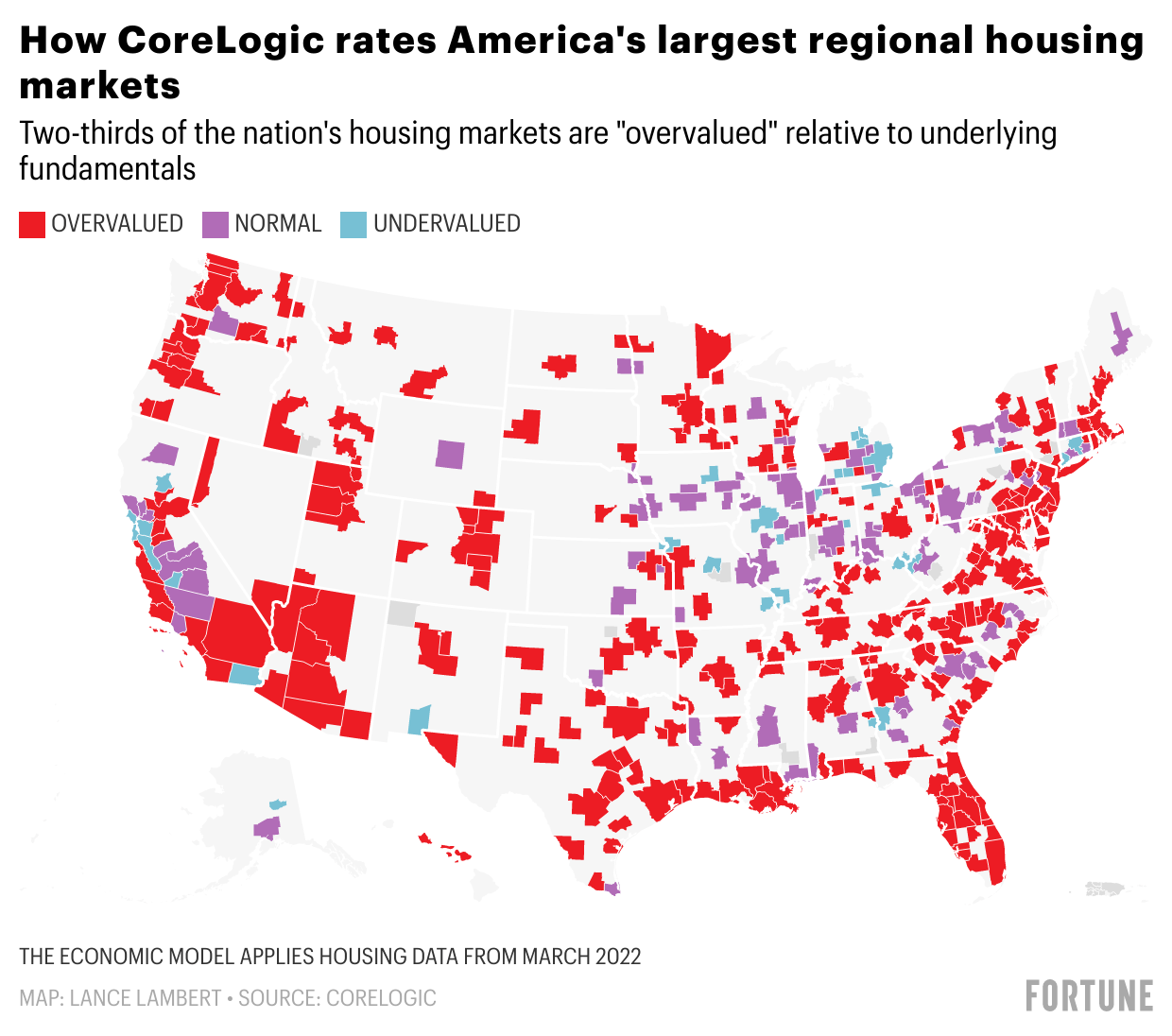 Chart showing which regional housing markets in the U.S. are overpriced