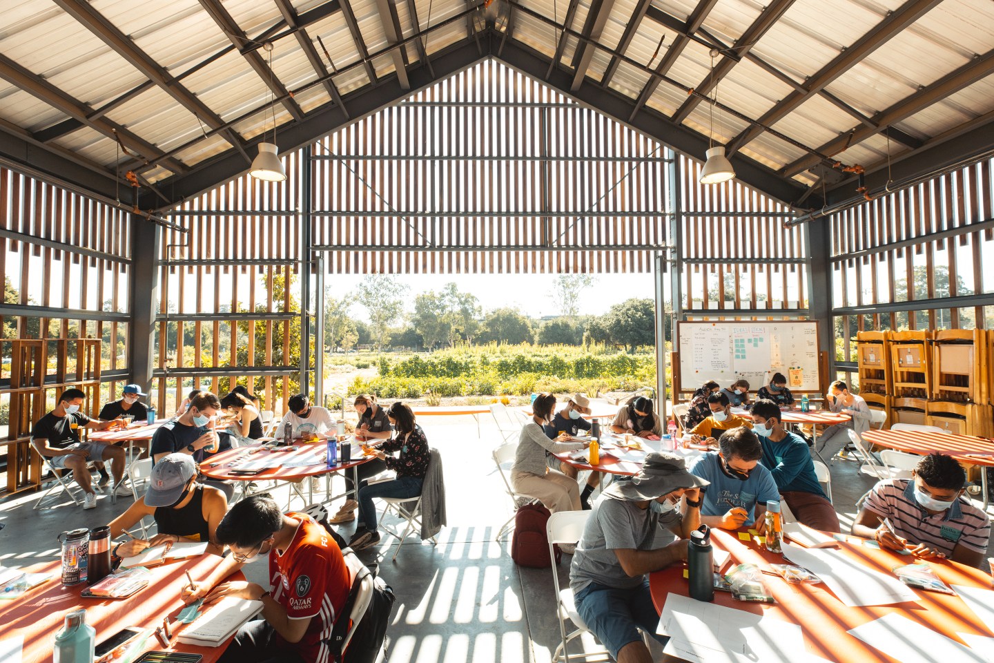 Students in the Designing your sustainability future workshop at Terry Huffington Barn at the O&#8217;Donohue Family Stanford Educational Farm.