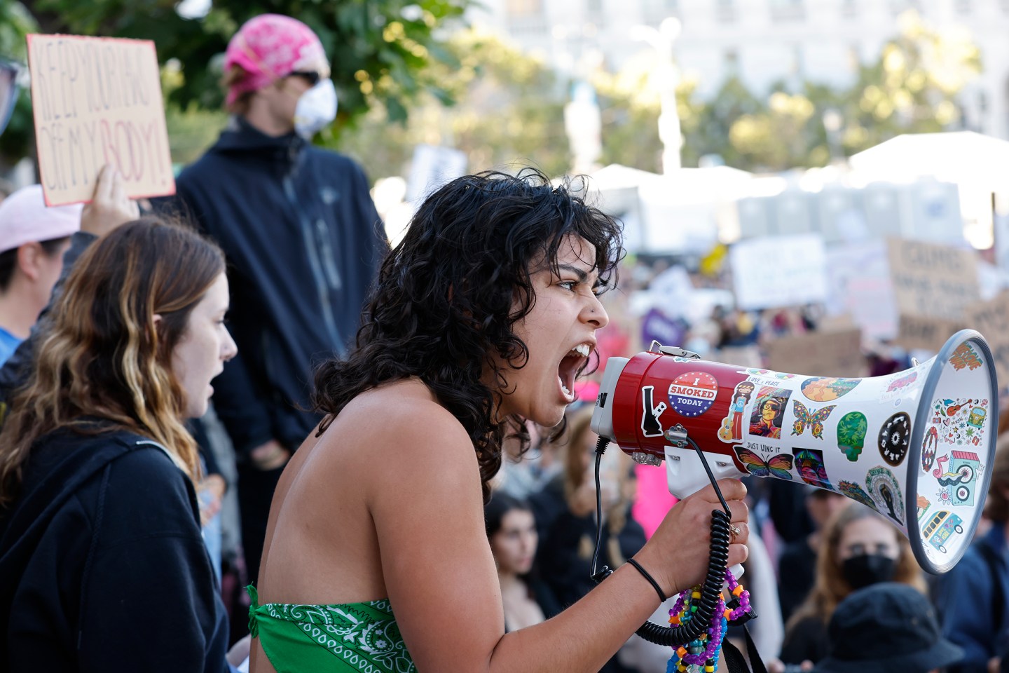 Maya Iribarren participates in an abortion-rights protest at City Hall in San Francisco following the Supreme Court's decision to overturn Roe v. Wade, Friday, June 24.