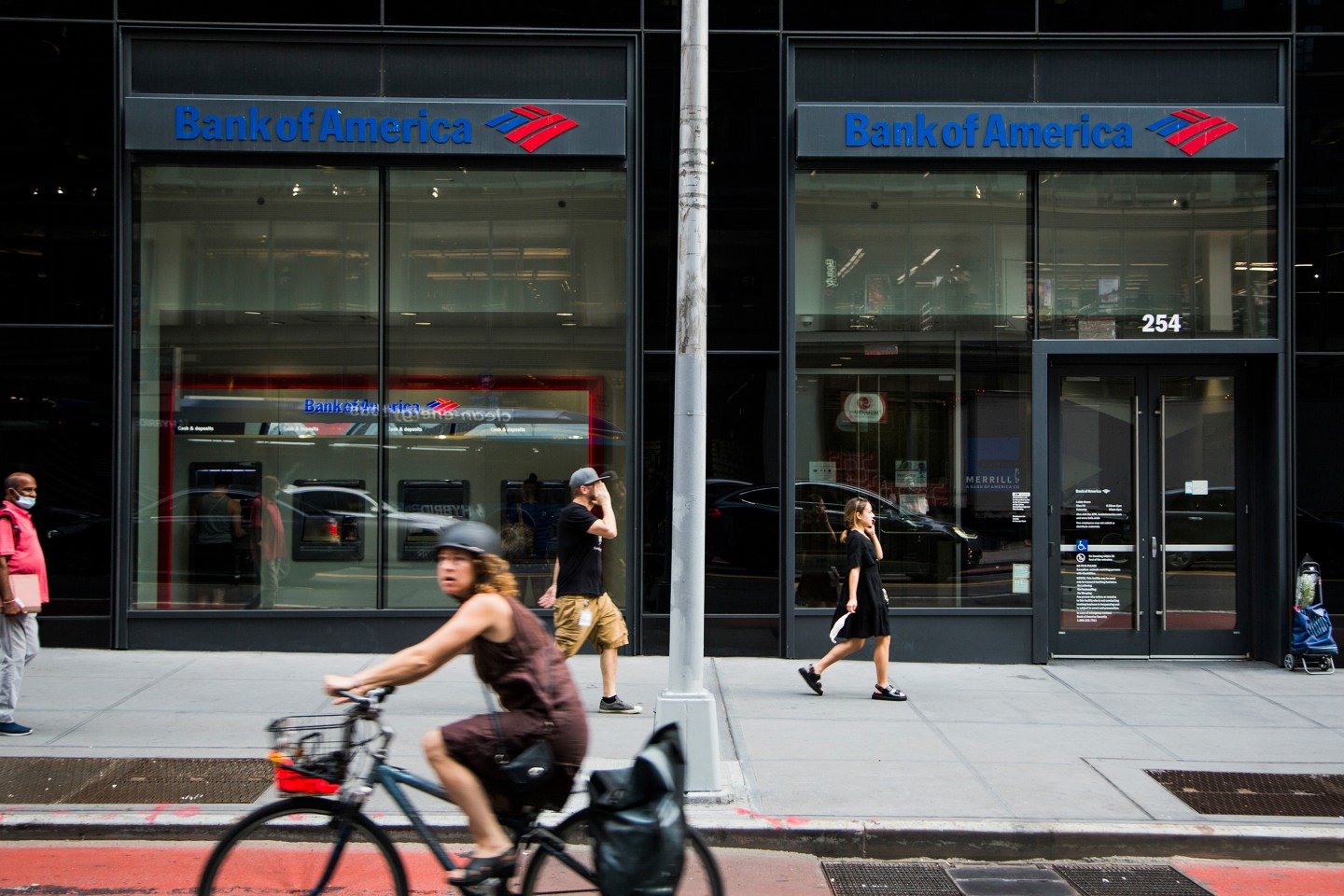 Exterior view of Bank of America branch in New York.