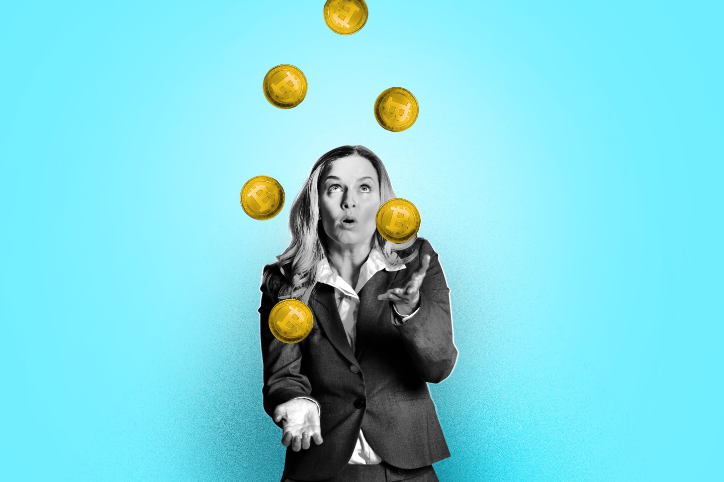 Crypto Bitcoin tokens on blue background