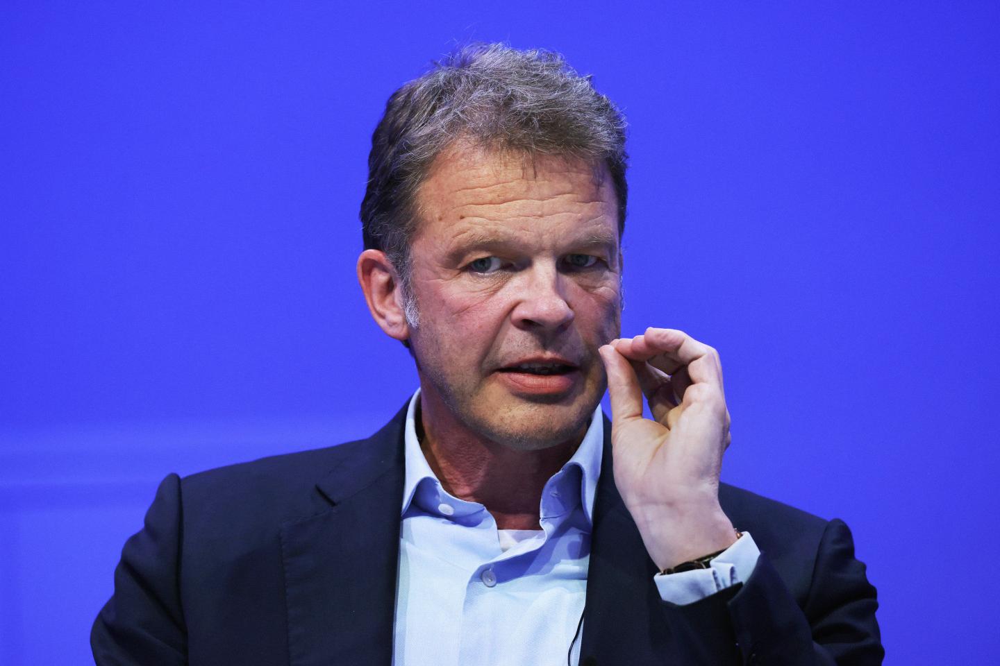 Christian Sewing, chief executive officer of Deutsche Bank AG, speaks during a panel session.