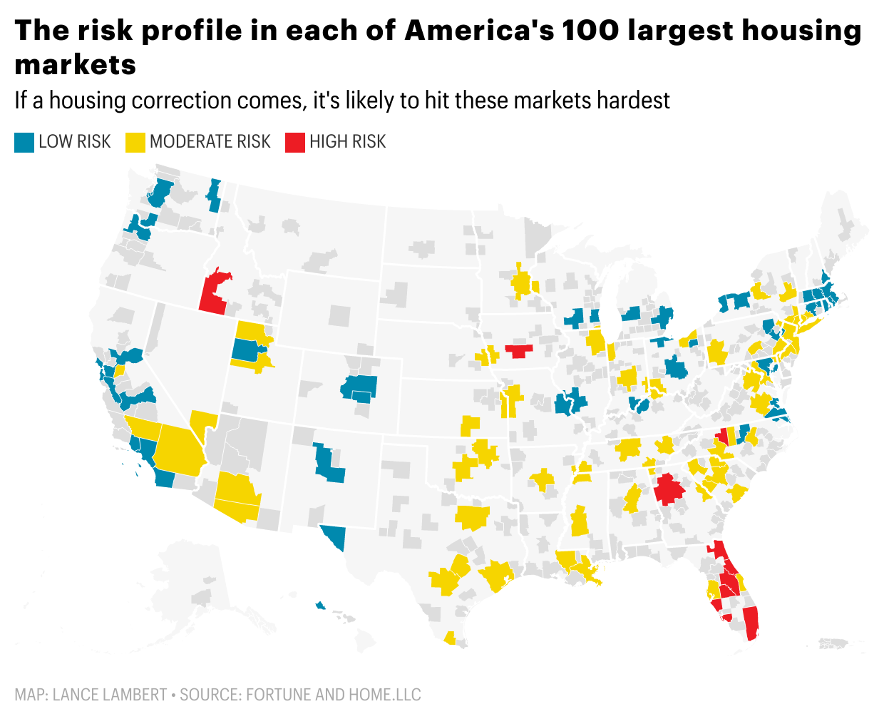 Chart showing which markets in the U.S. are at high risk of a housing correction