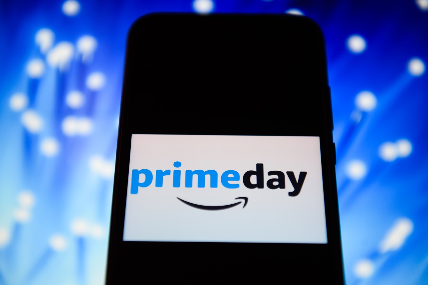 The Amazon Prime day logo seen displayed on a smartphone.