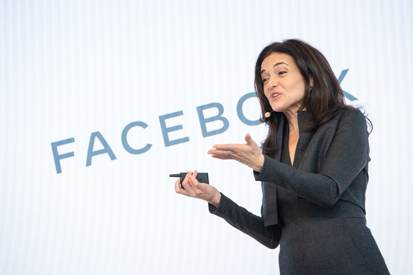 Facebook's Chief Operating Officer Sheryl Sandberg speaks during a press conference in London to announce the social media company's plans to hire 1,000 more people in the UK by the end of 2020.