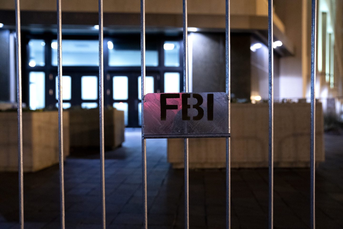 Police barricades in front of FBI headquarters in Washington, D.C.