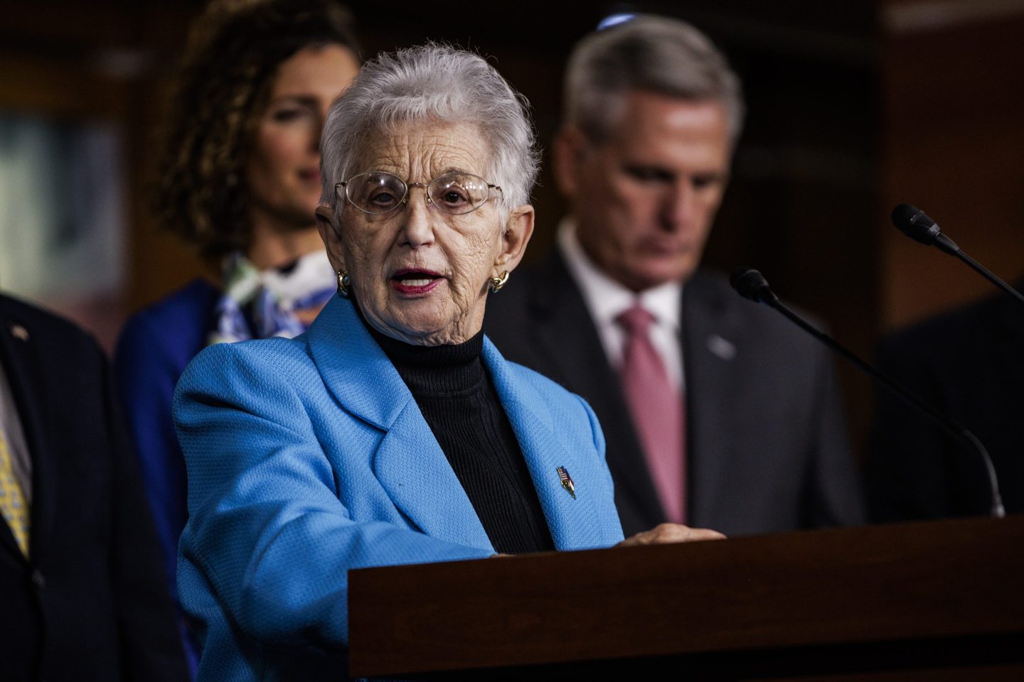Representative Virginia Foxx speaks during news conference