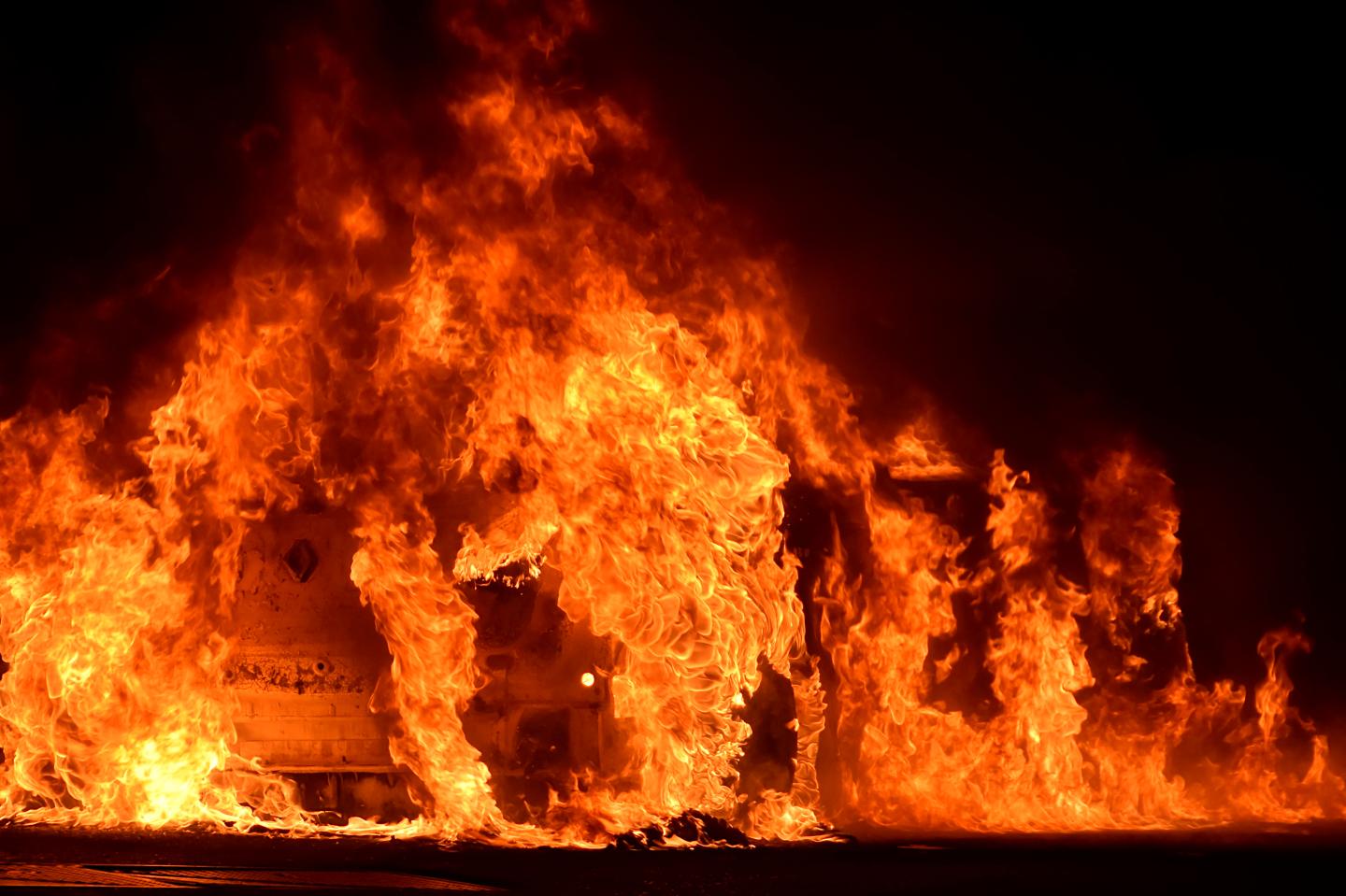 A burning car.