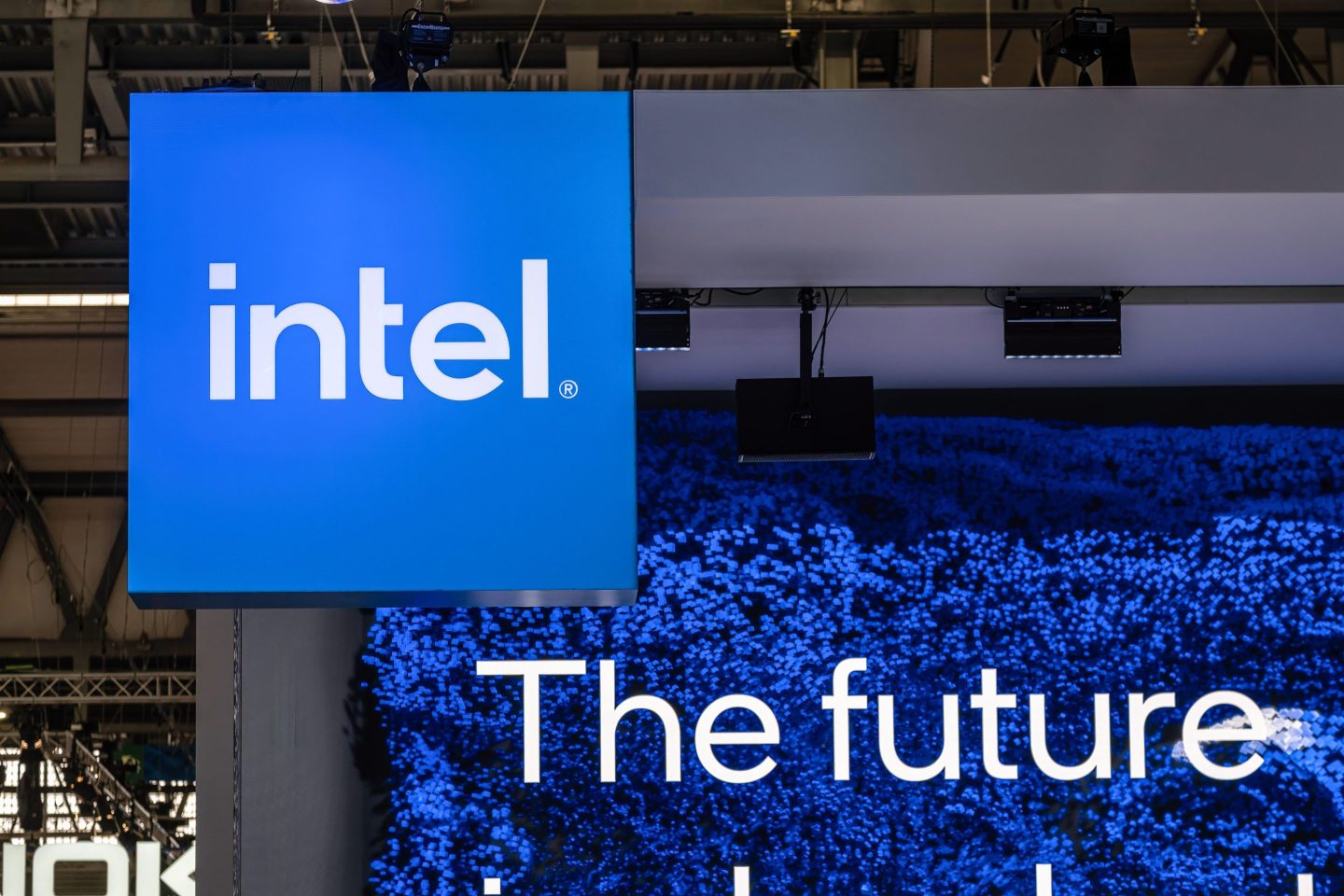 Intel's logo at the Mobile World Congress 2022