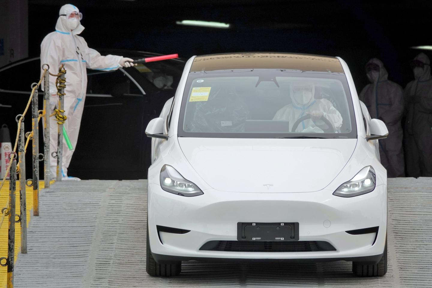 A new Tesla car arrives from Shanghai