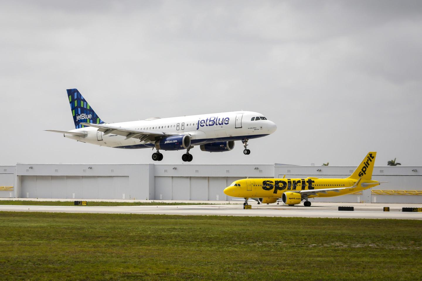 JetBlue and Spirit airplanes
