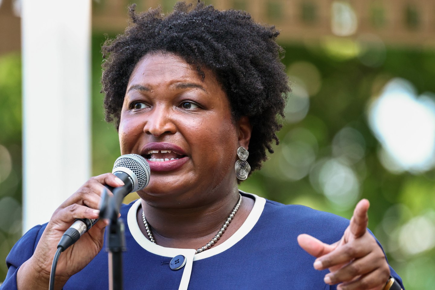 Georgia Democratic gubernatorial candidate Stacey Abrams speaks during a campaign event in Reynolds, Georgia. 
