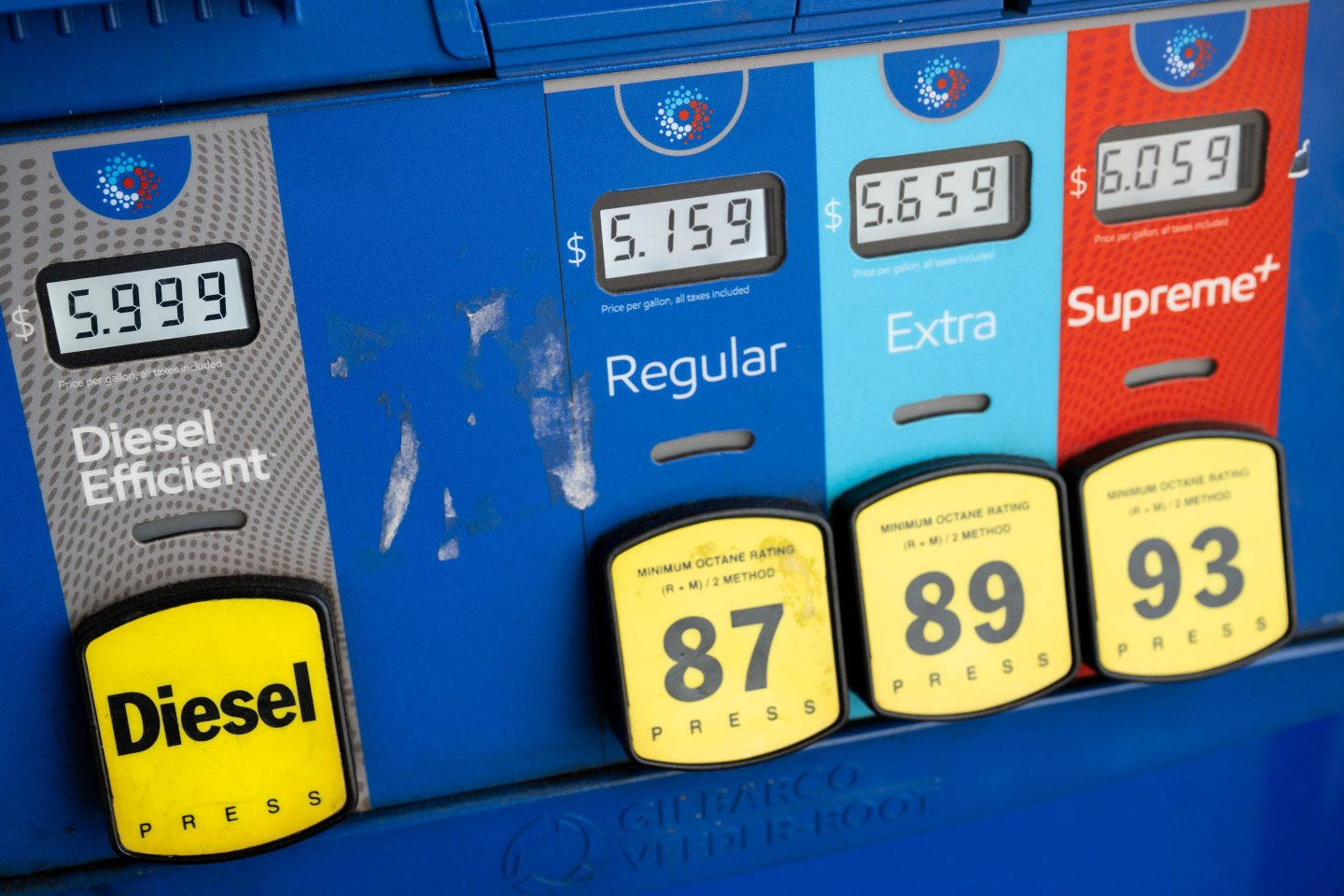Gas pump with high prices is shown