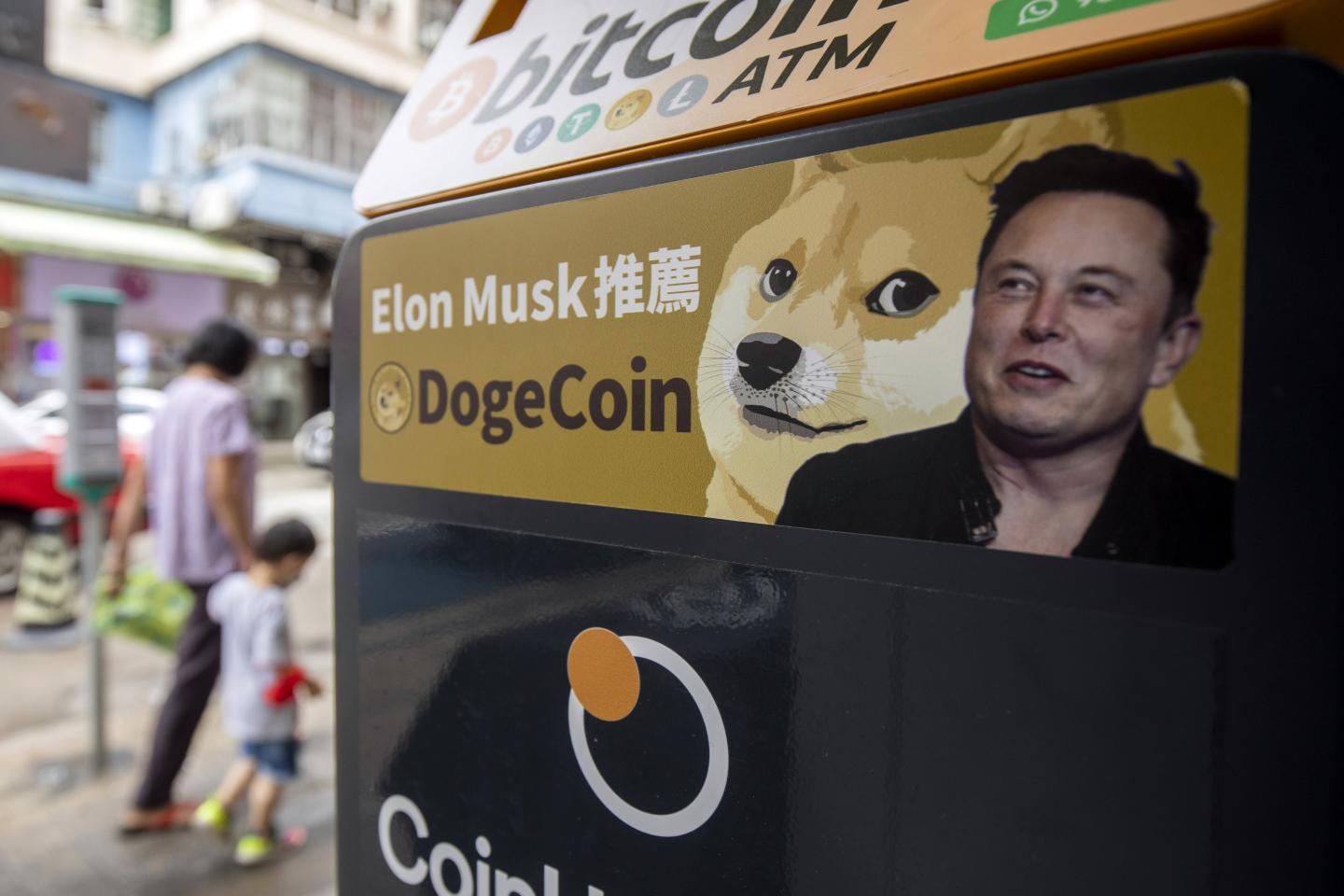 Picture of Elon Musk on a DogeCoin ATM in Hong Kong.