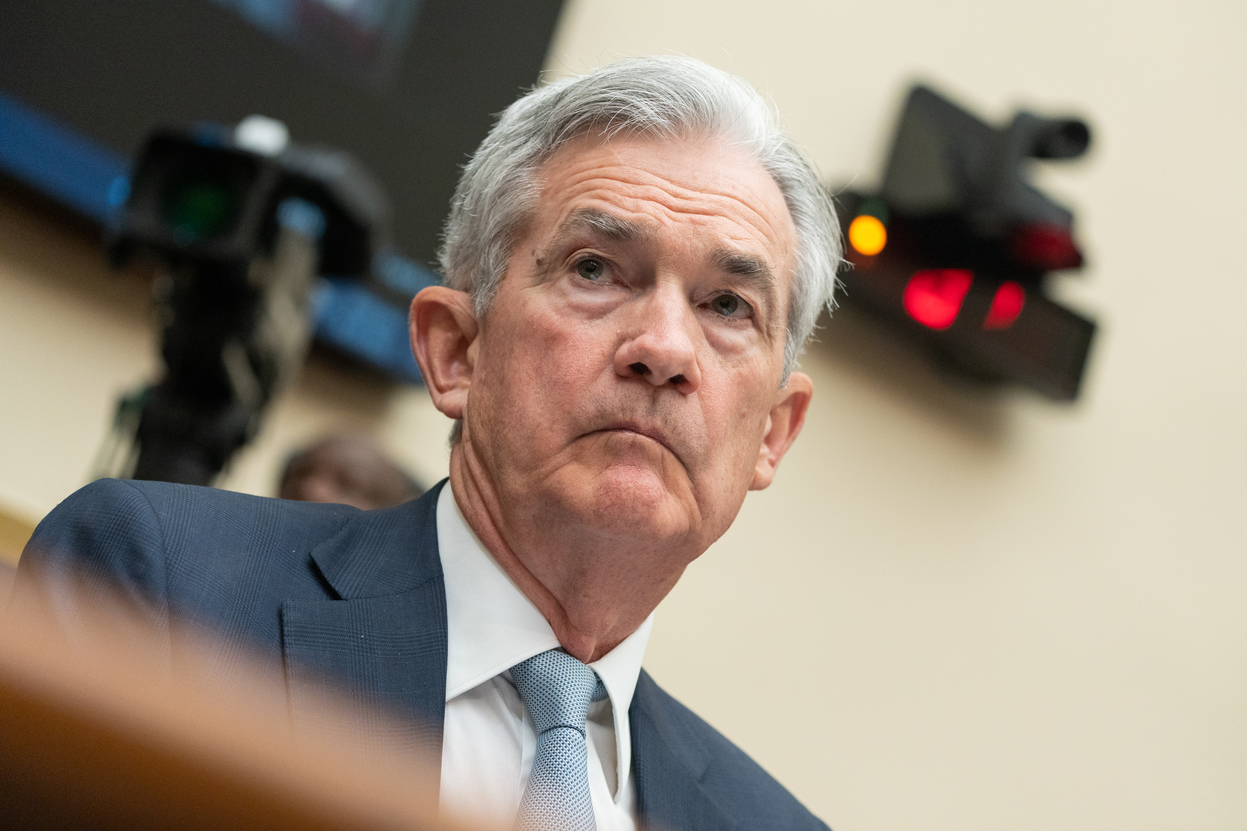 Jerome Powell, chairman of the US Federal Reserve, listens during a House Financial Services Committee hearing in Washington, D.C., U.S., on Thursday, June 23. Powell gave his most explicit acknowledgment to date that steep rate hikes could tip the US economy into recession, saying one is possible and calling a soft landing "very challenging."