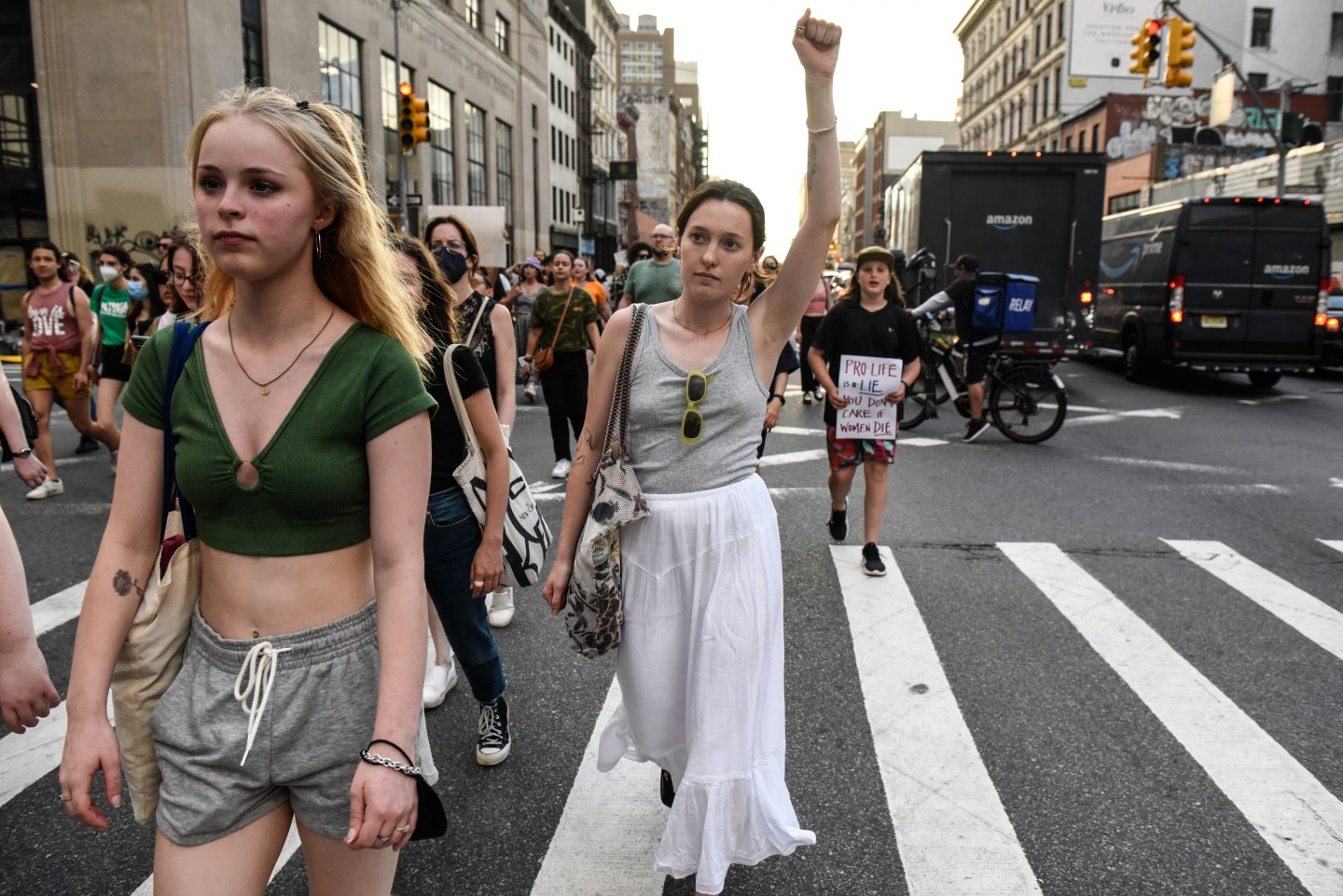 Abortion rights demonstrators march during a protest in New York, US, on Friday, June 24. A deeply divided US Supreme Court overturned the 1973 Roe v. Wade decision and wiped out the constitutional right to abortion, issuing a historic ruling likely to render the procedure largely illegal in half the country.