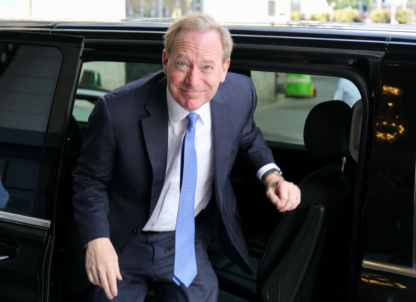 Microsoft CEO Brad Smith arriving for a meeting at The Westin Palace Hotel, May 20, 2022, in Madrid, Spain.