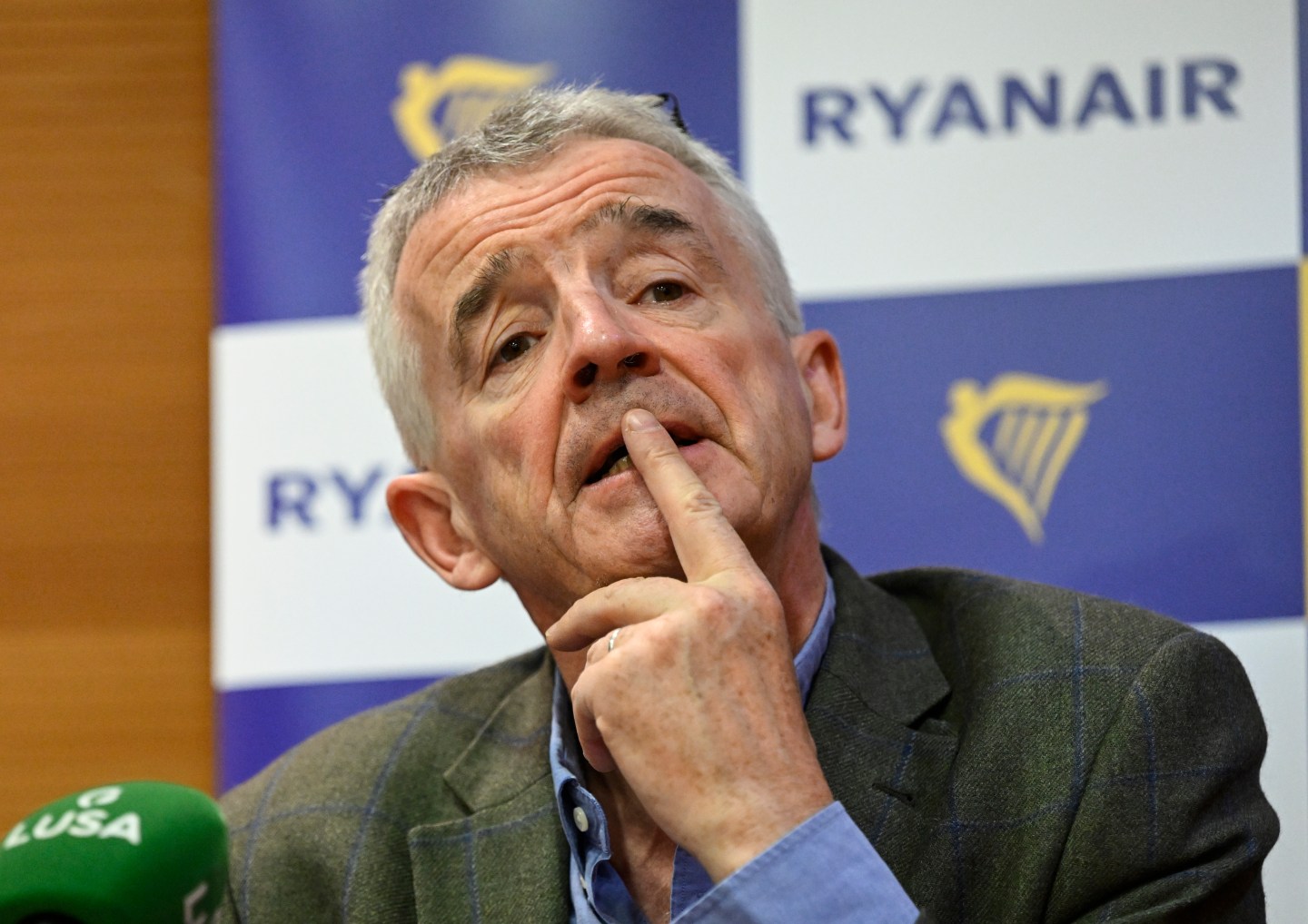 Ryanair Group CEO Michael O'Leary delivers remarks during a press conference in Radisson Blu Hotel to announce an increase of summer flights and to demand more slots for the airline in Lisbon International Airport.
