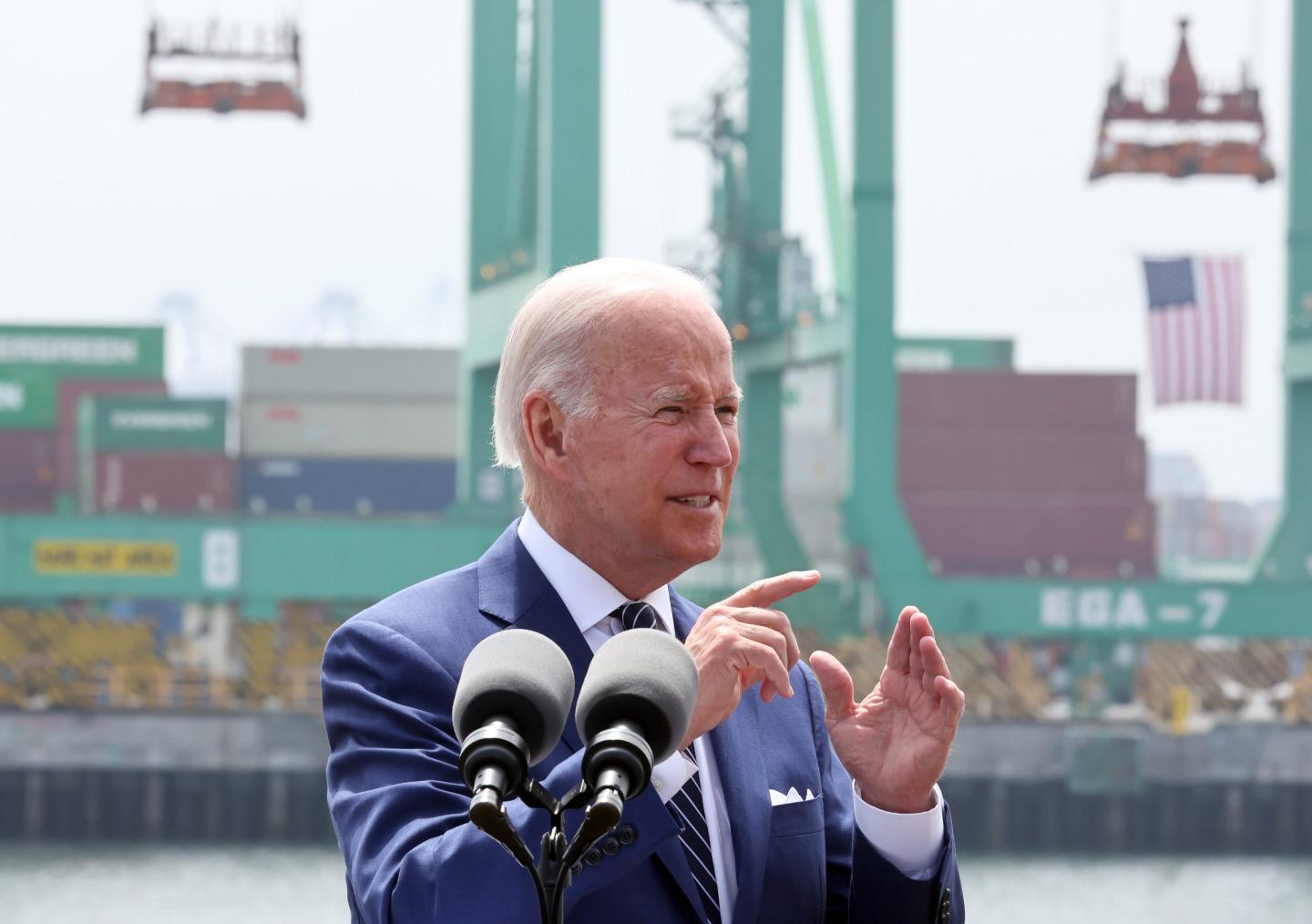 President Joe Biden speaks at the Port of Los Angeles