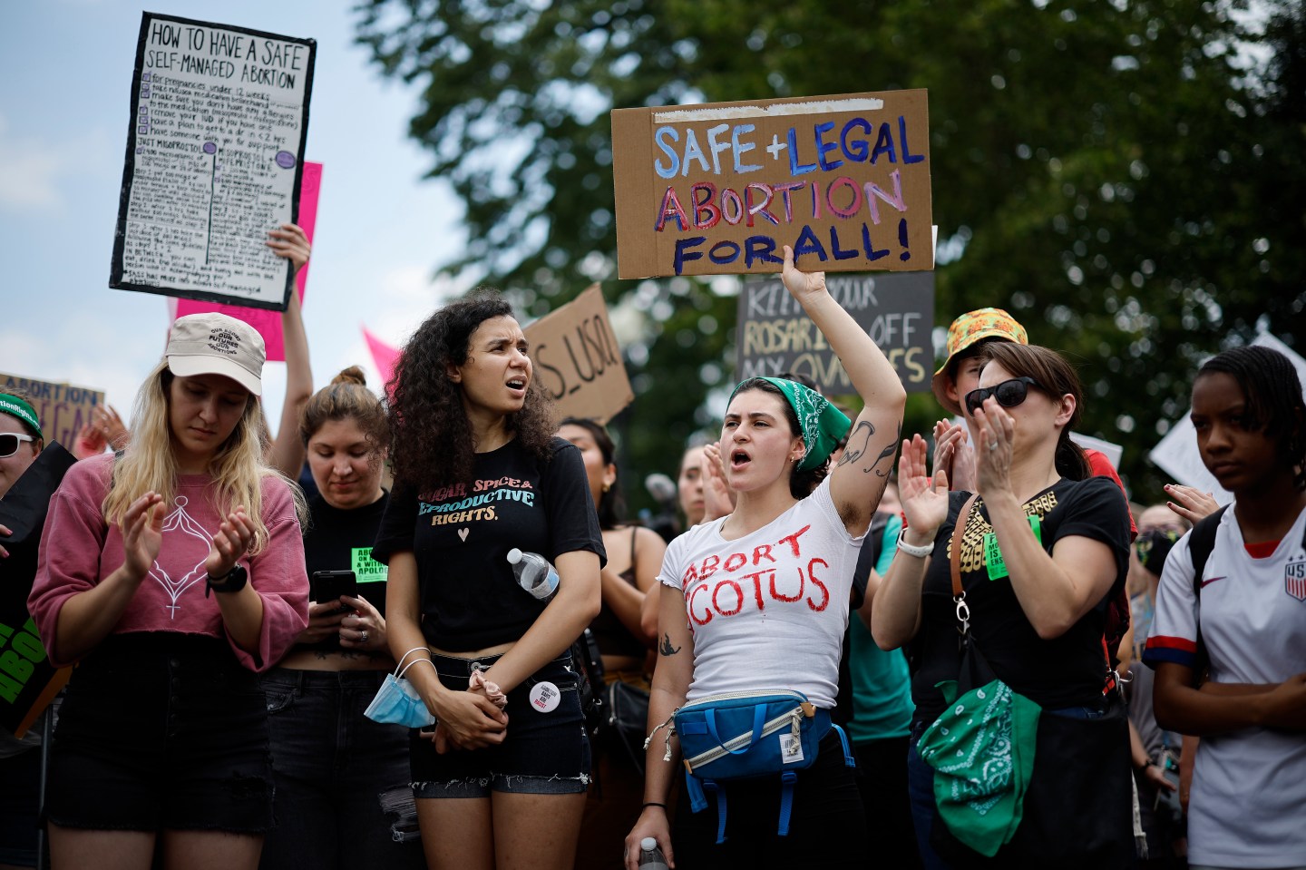 Thousands of abortion-rights activists gather in front of the U.S. Supreme Court after the Court announced a ruling in the Dobbs v Jackson Women's Health Organization case on June 24, 2022 in Washington, DC. The Court's decision in Dobbs v Jackson Women's Health overturns the landmark 50-year-old Roe v Wade case and erases a federal right to an abortion.