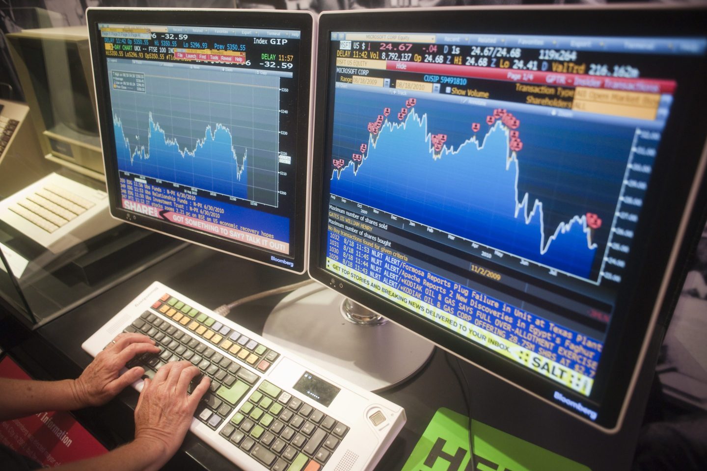 Photo of a Bloomberg terminal displaying financial charts.