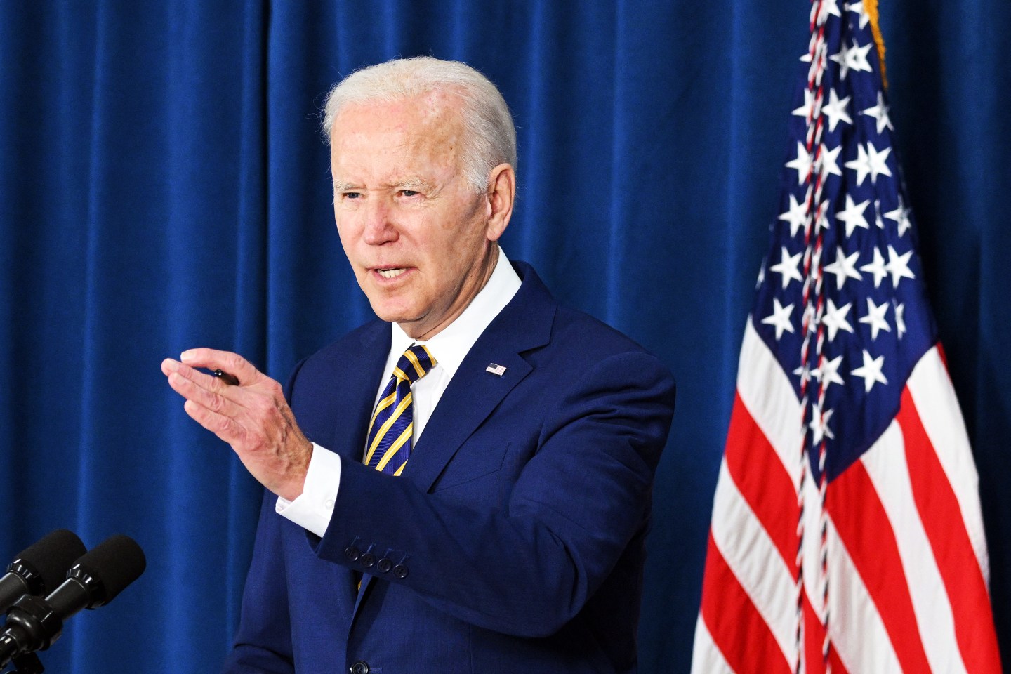 President Biden talks in Rehoboth Beach, Delaware.