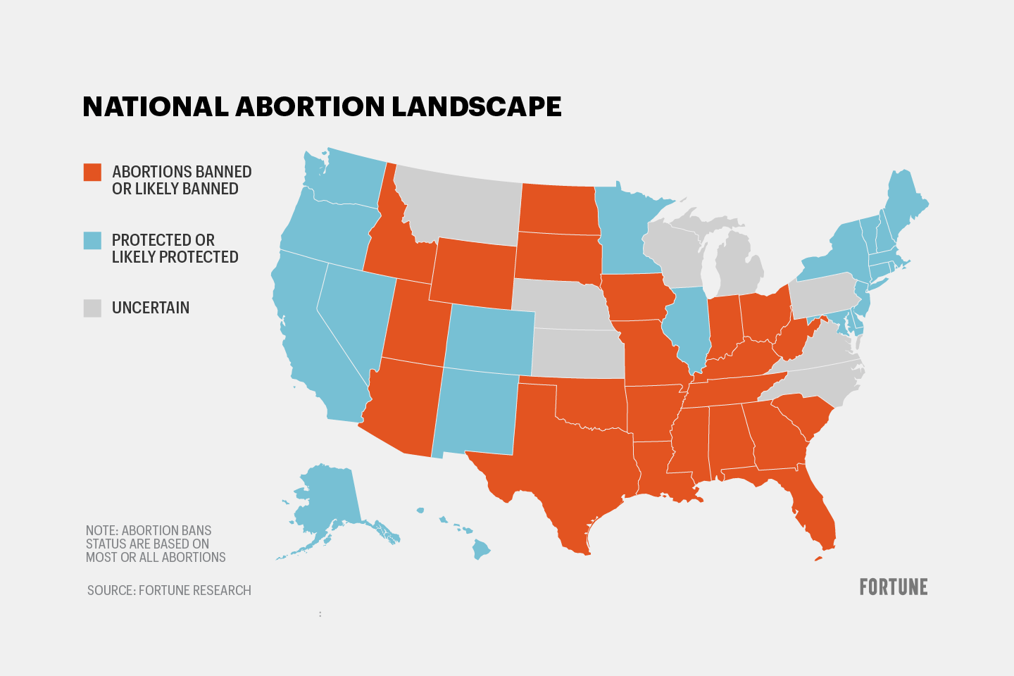A map of likely abortion bans and restrictions after Roe was overturned