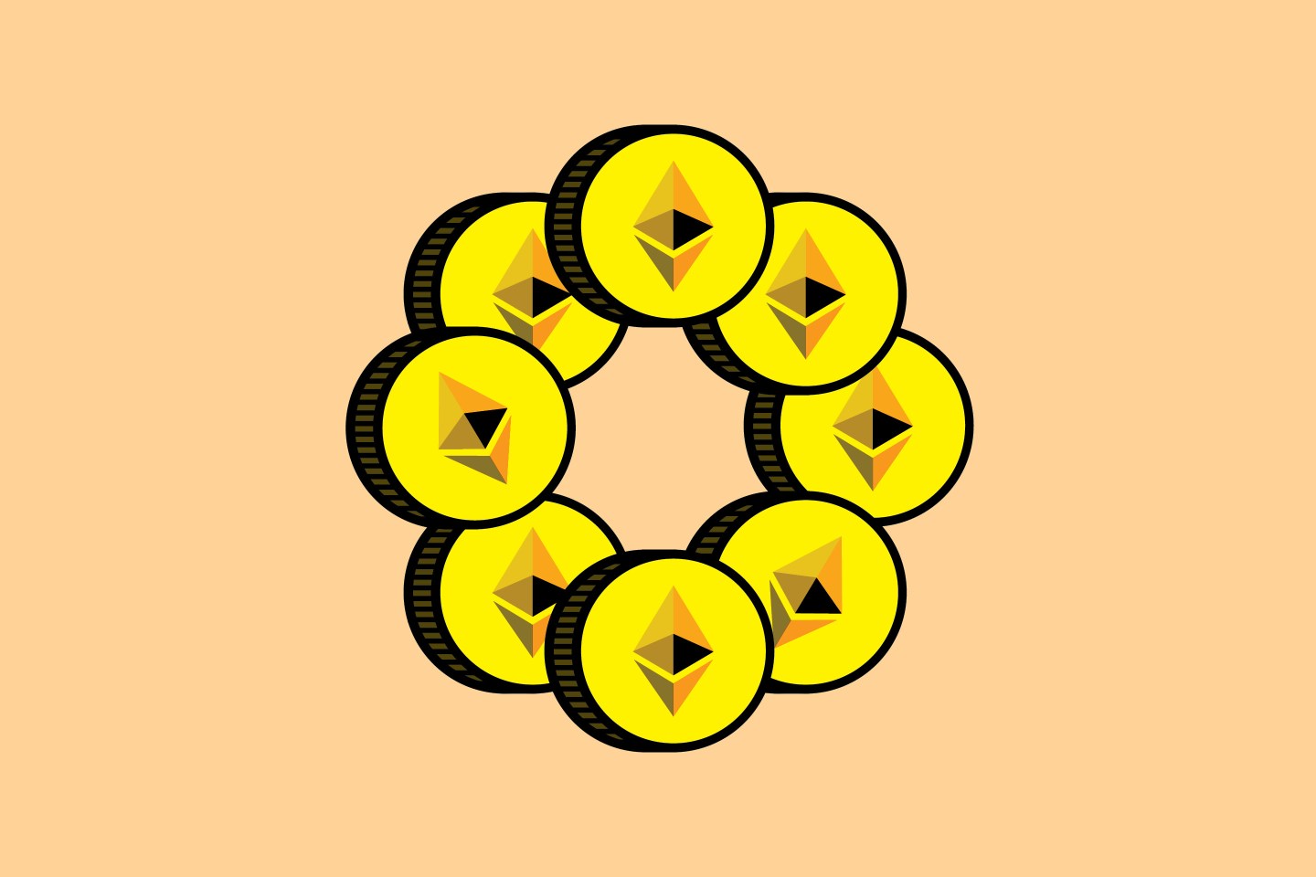 Ether coins orange background