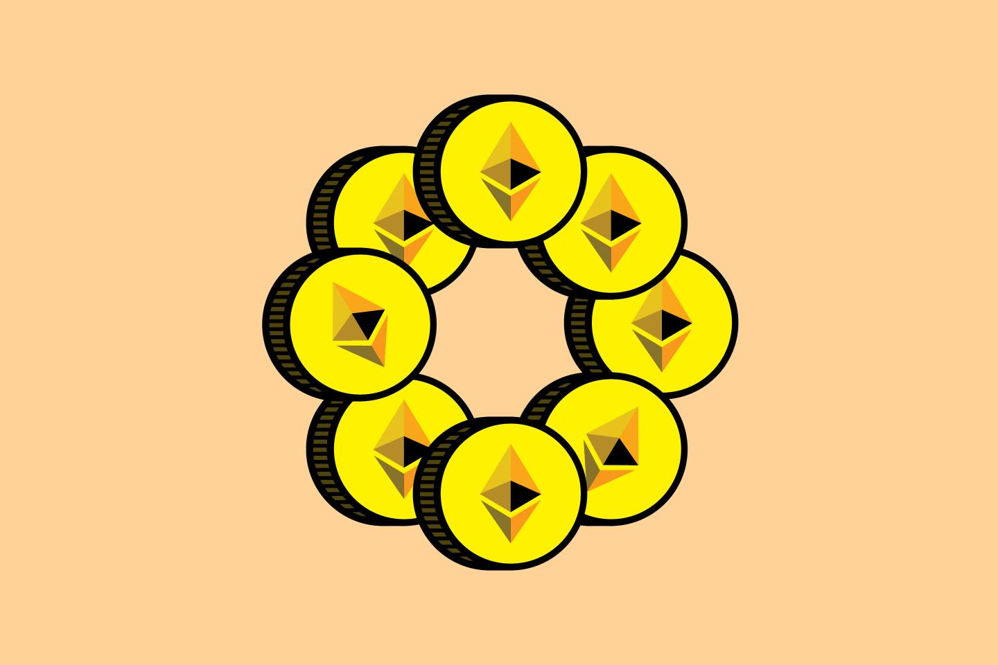 Ether coins orange background