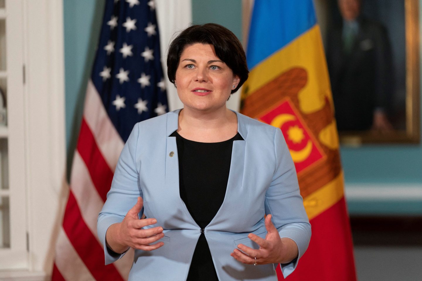 Prime Minister of Moldova Natalia Gavrilita speaks before a meeting with Secretary of State Antony Blinken, in Washington, DC on July 19th.
