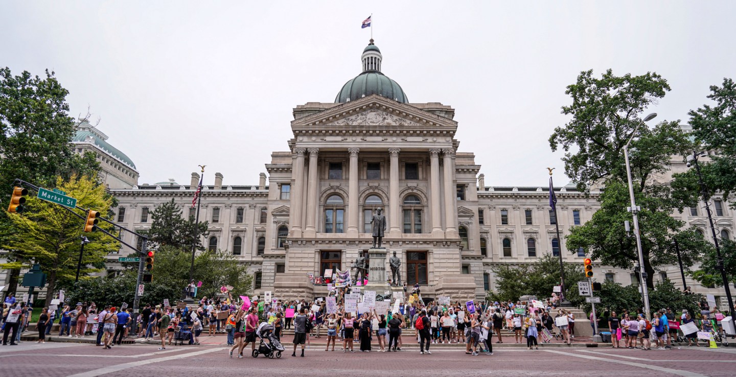 Abortion-rights supporters and anti-abortion supporters gathered to protest during a special session Monday, July 25 at the Indiana Statehouse in Indianapolis.