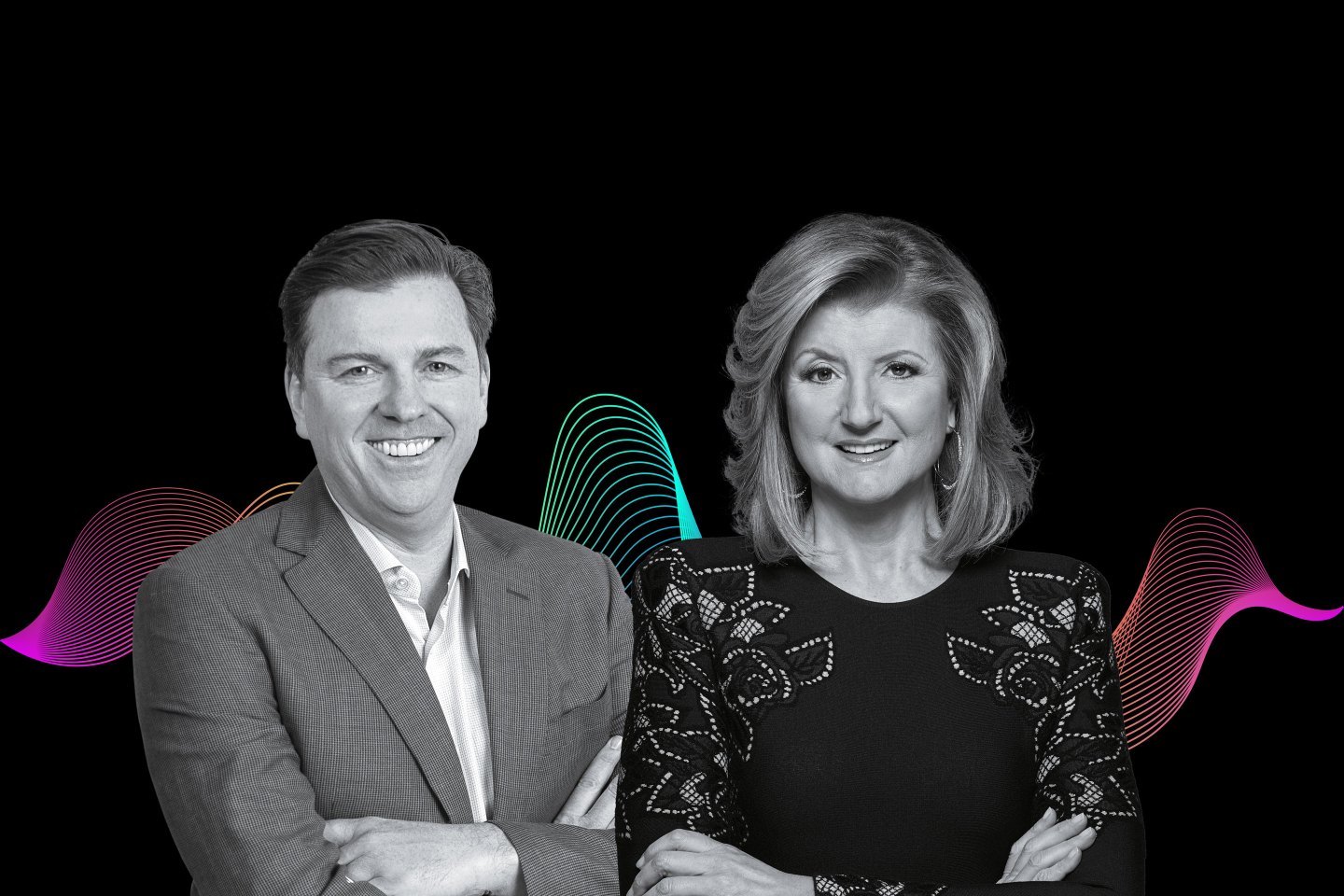 Thrive Global founder and CEO Arianna Huffington (right) with Tony Bates, CEO of Genesys.