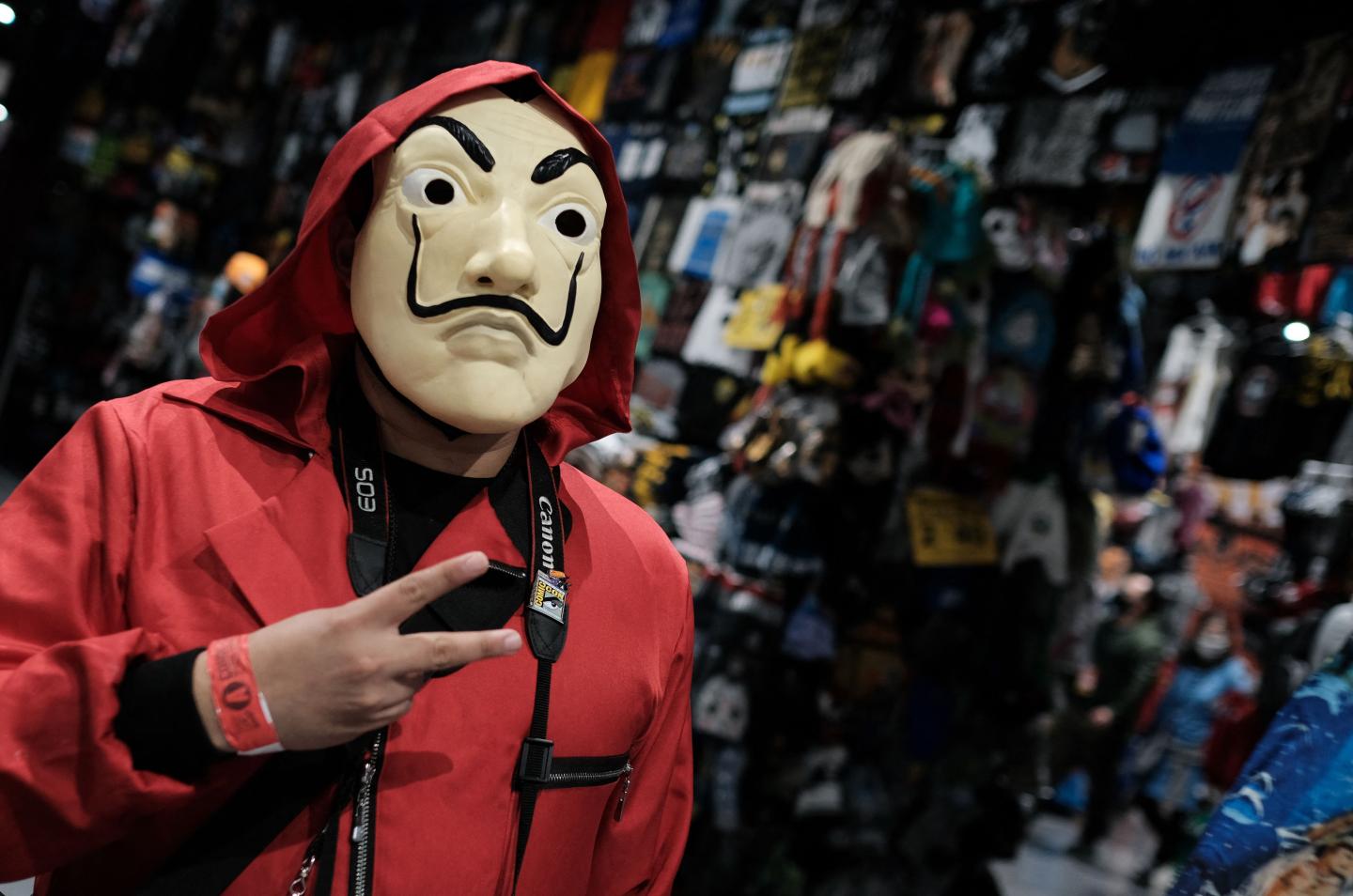 A person dressed as a character from the Netflix show Money Heist