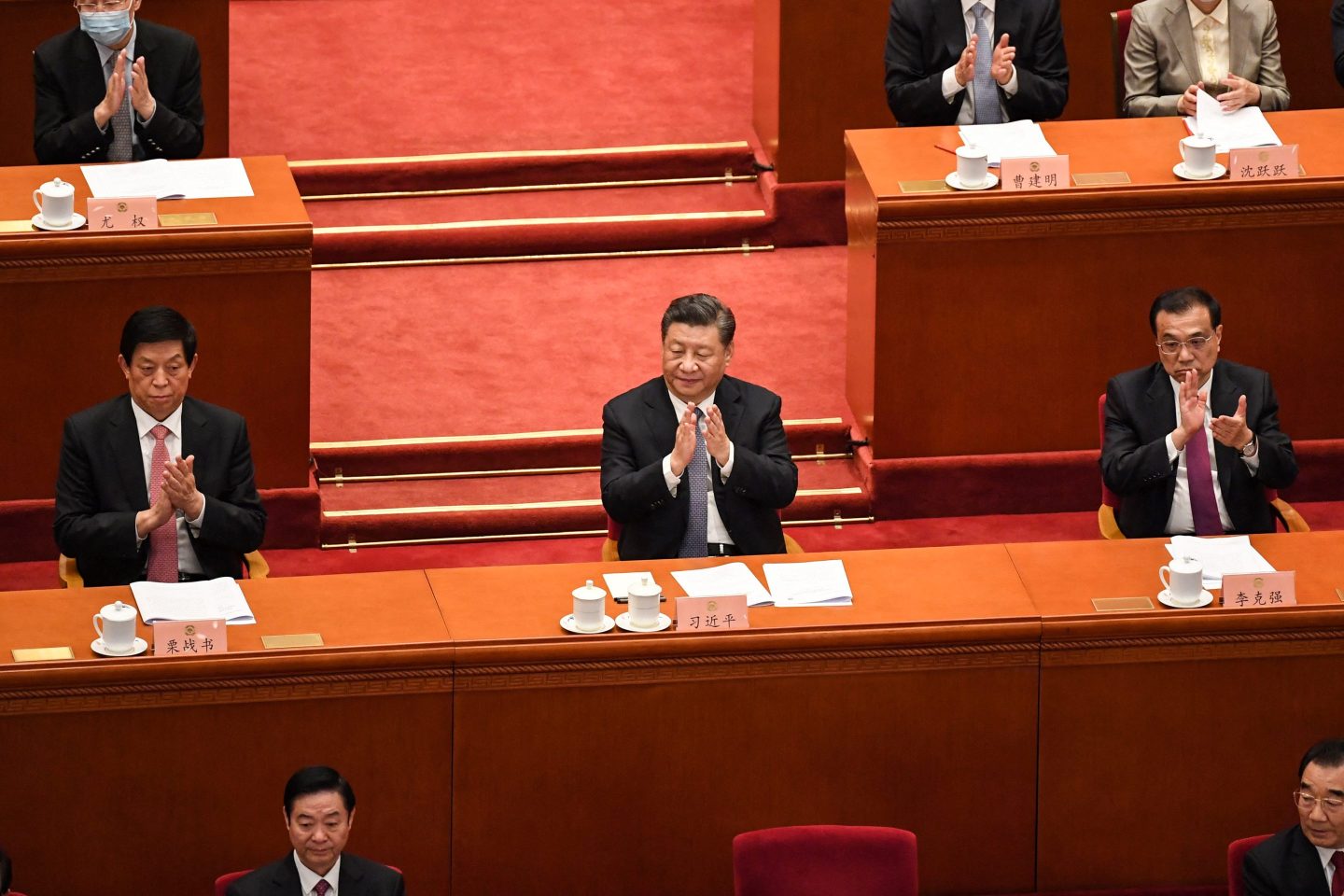 Chinese president Xi Jinping, Premier Li Keqiang and Politburo member Li Zhanshu at a March meeting of the Chinese People's Political Consultative Conference (CPPCC)