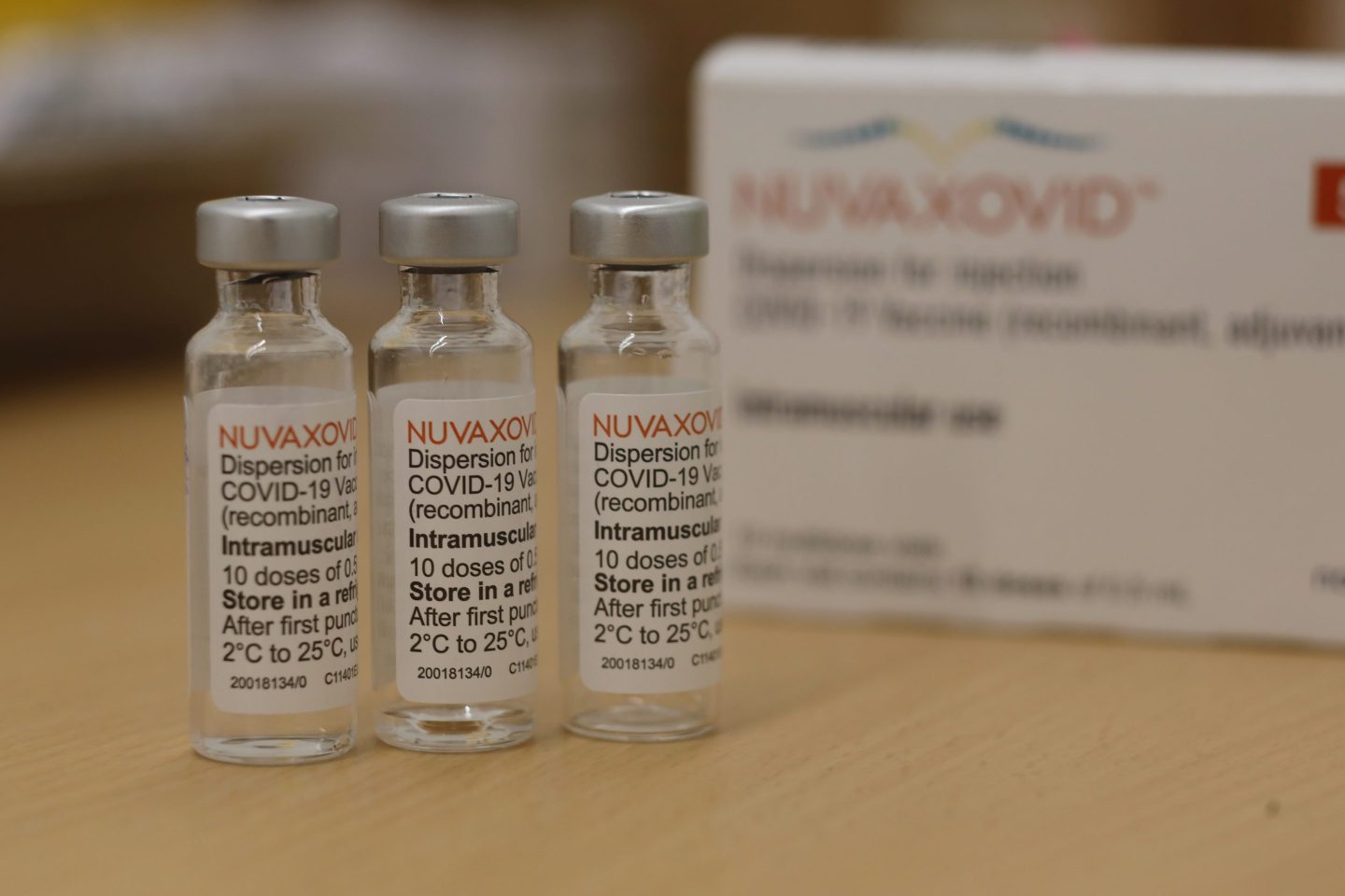 Ampoules containing the Corona vaccine Nuvaxovid from the manufacturer Novavax