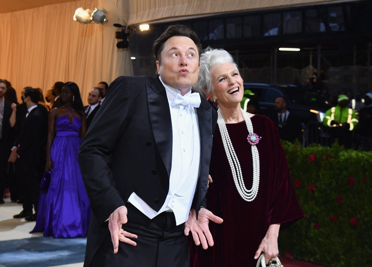 Elon Musk and his mother Maye Musk arrive for the 2022 Met Gala at the Metropolitan Museum of Art on May 2 in New York.